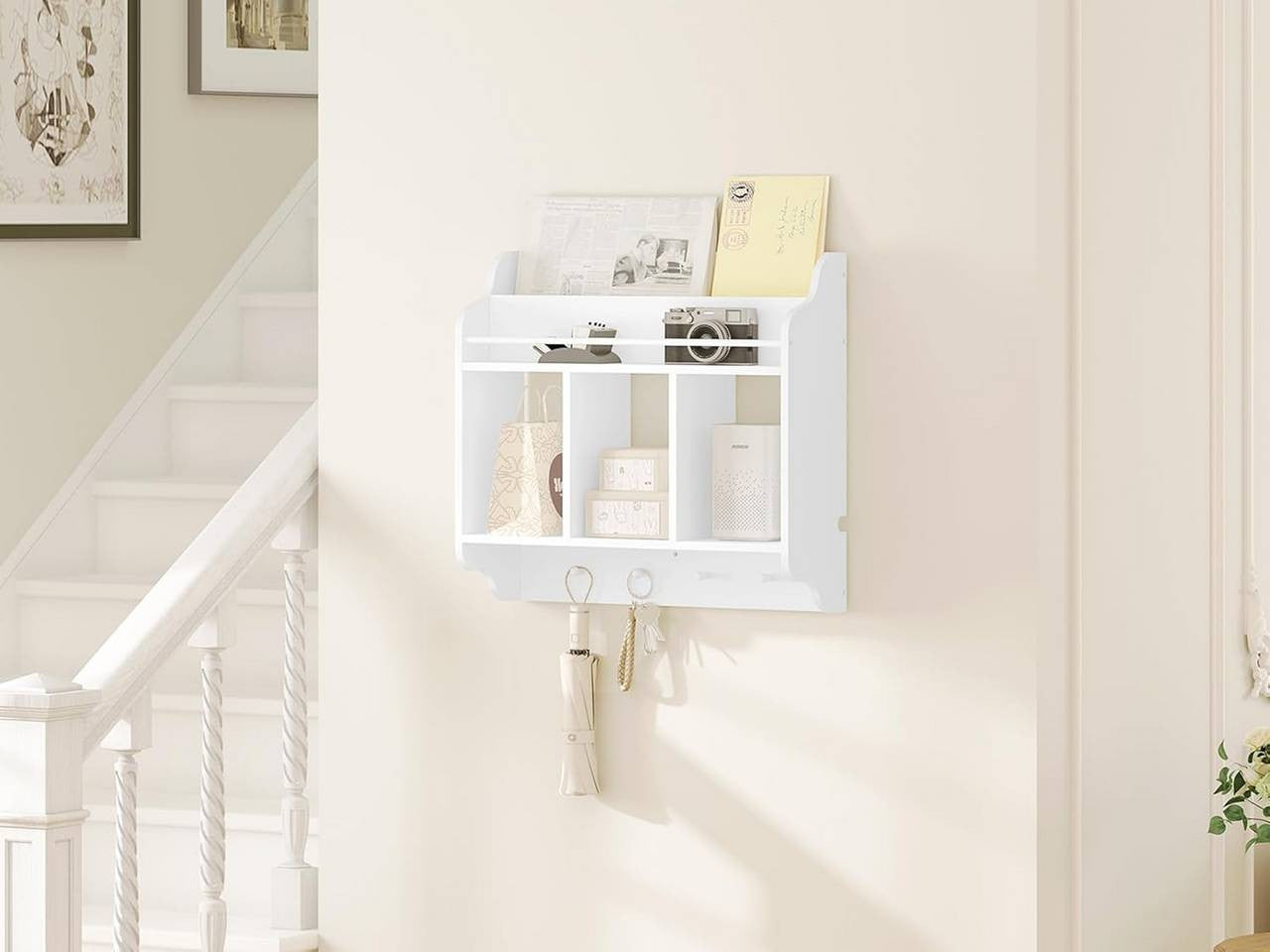 24goodz Kids Wall Shelf - Versatile Storage Space - Safe Design - MDF + Pine Wood - White - 60x57x20 cm