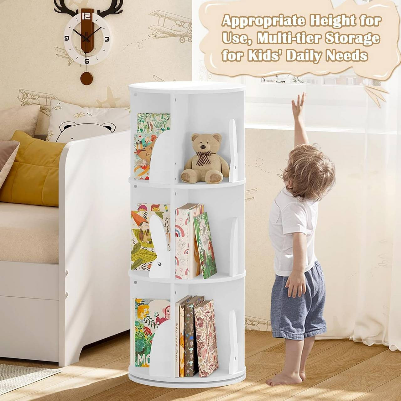 24goodz Kids Bookcase - 360° Rotatable & Stable - E1 MDF - For Children - White