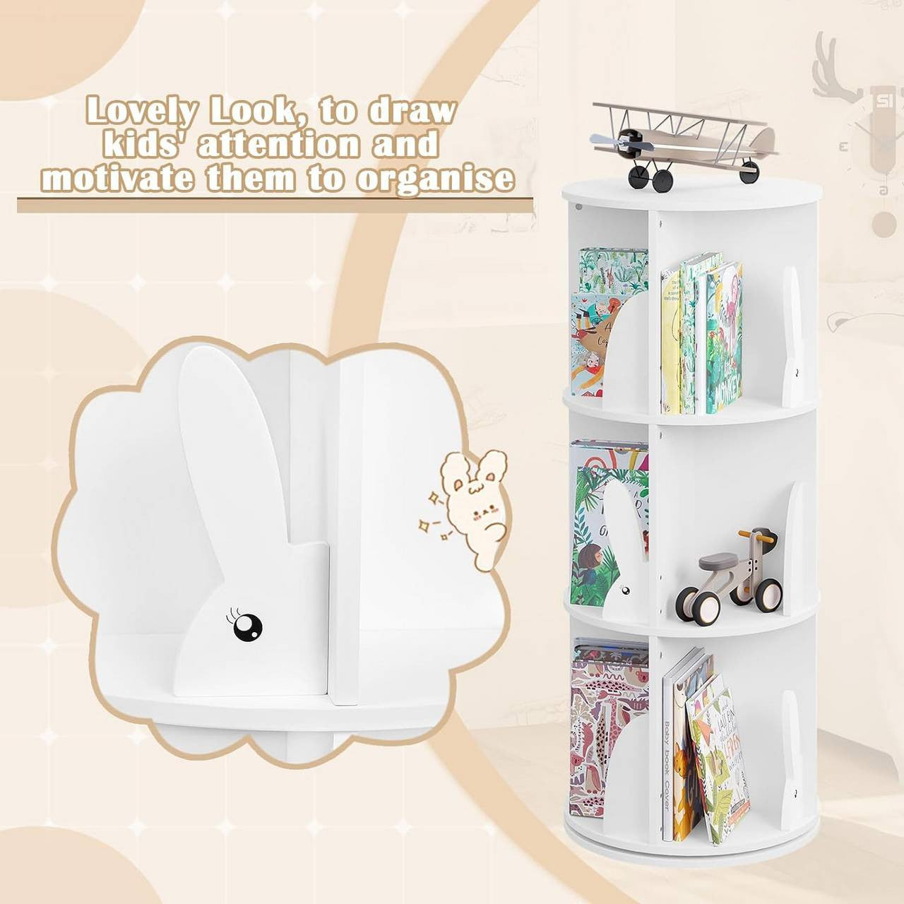 24goodz Kids Bookcase - 360° Rotatable & Stable - E1 MDF - For Children - White