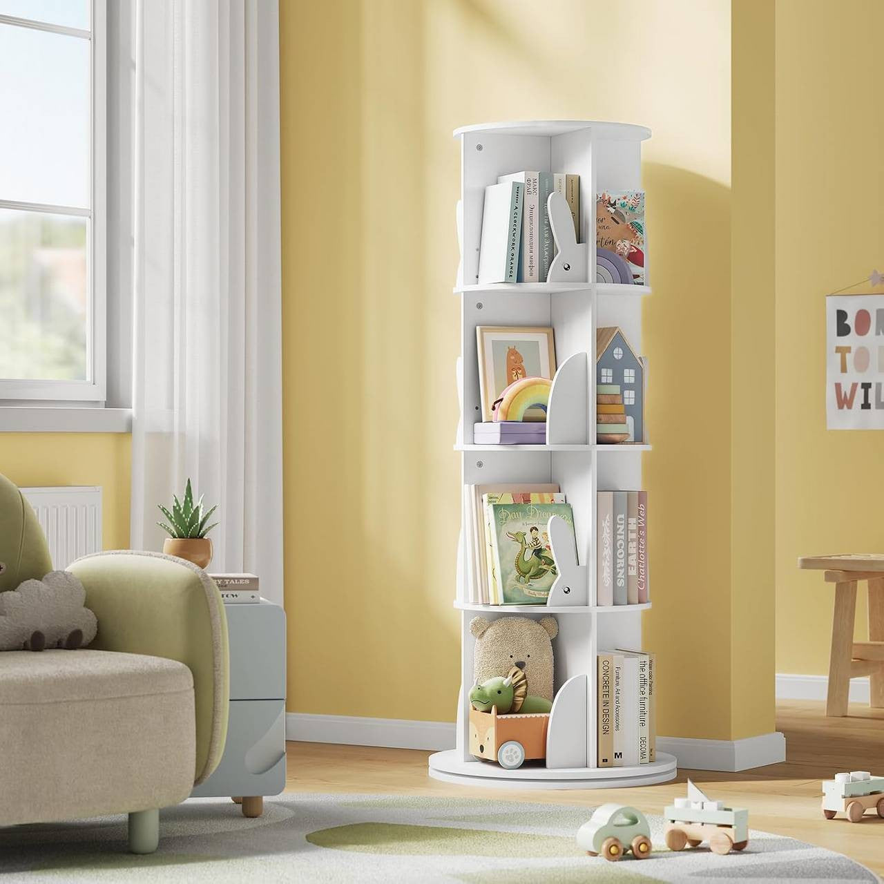 24goodz Rotating Children's Bookshelf - 360° Swivel Design - High-Quality MDF - For Kids - White