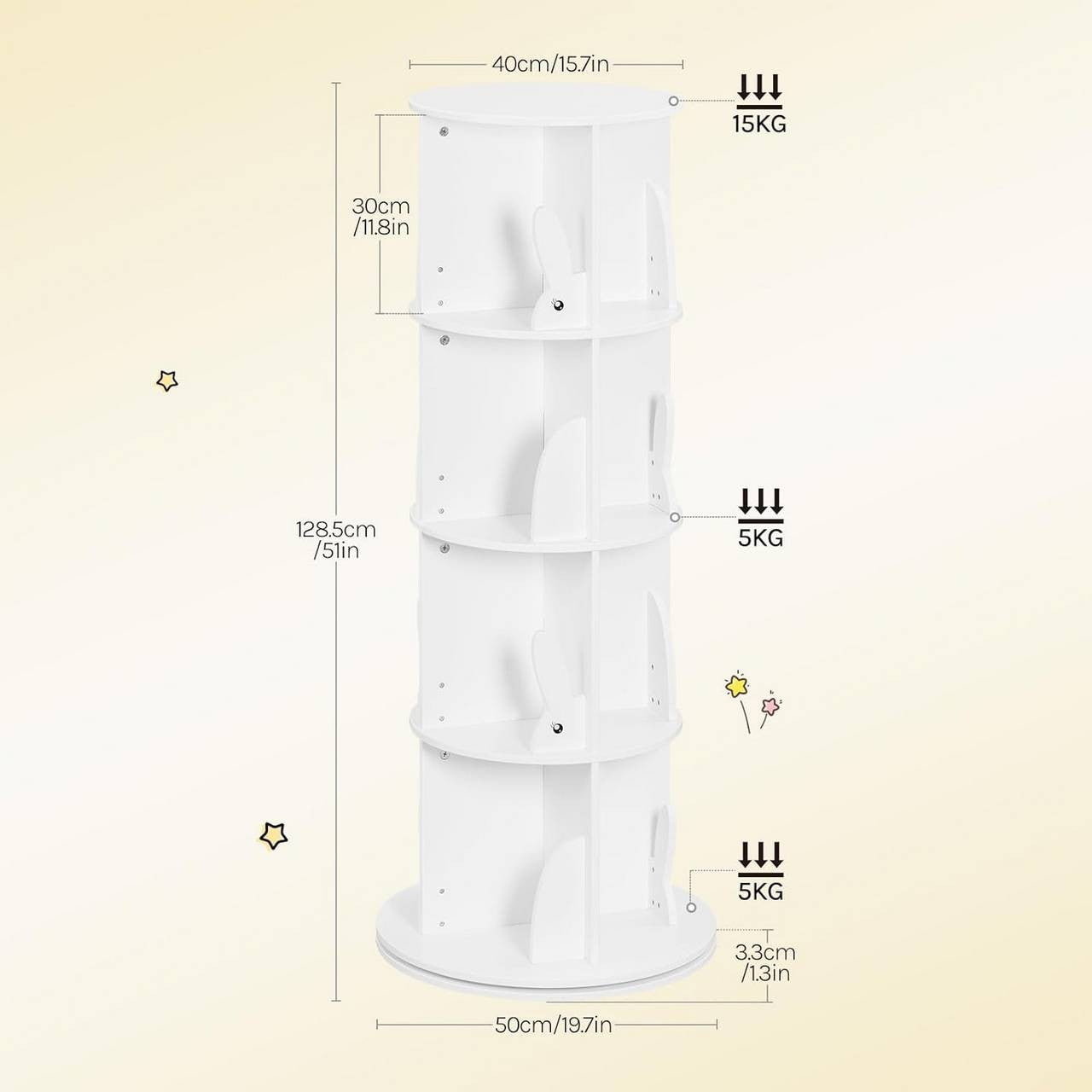 24goodz Rotating Children's Bookshelf - 360° Swivel Design - High-Quality MDF - For Kids - White
