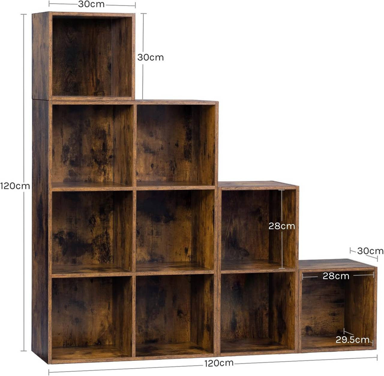 24goodz Bookcase Room Divider with 10 Cubes - Stable & Safe Design - E1-Class Engineered Wood - For Home & Office - Rustic Brown