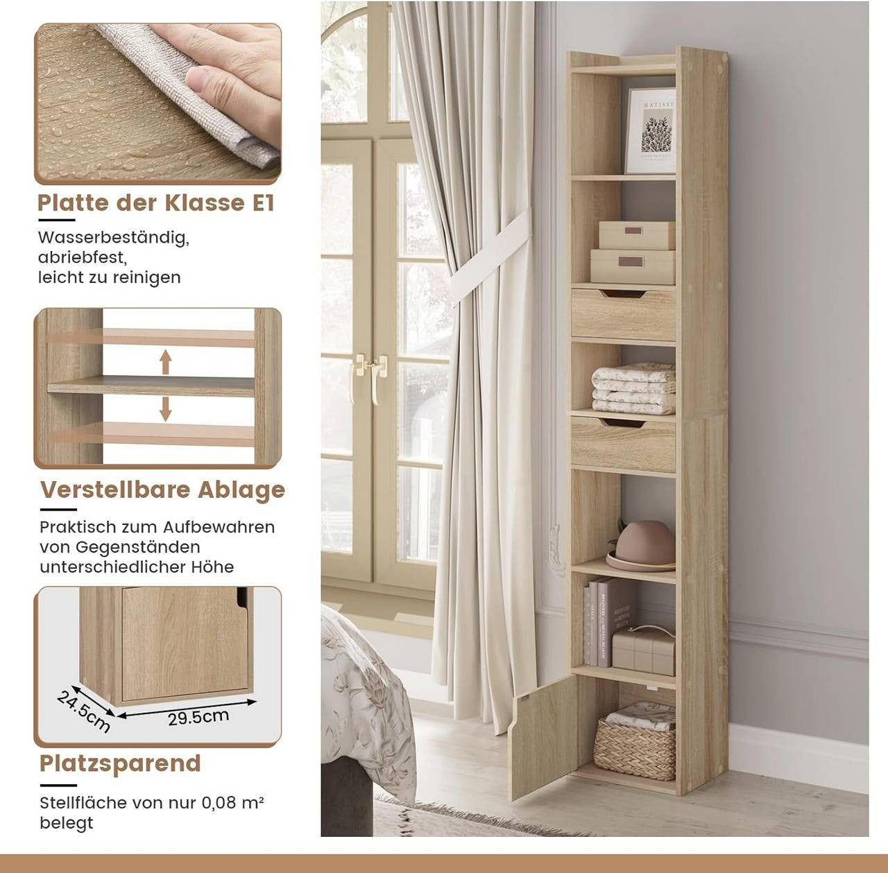 24goodz Bookcase with 6 Shelves - Space-Saving Design - E1 Wood Material - For Home and Office - White/Light Oak