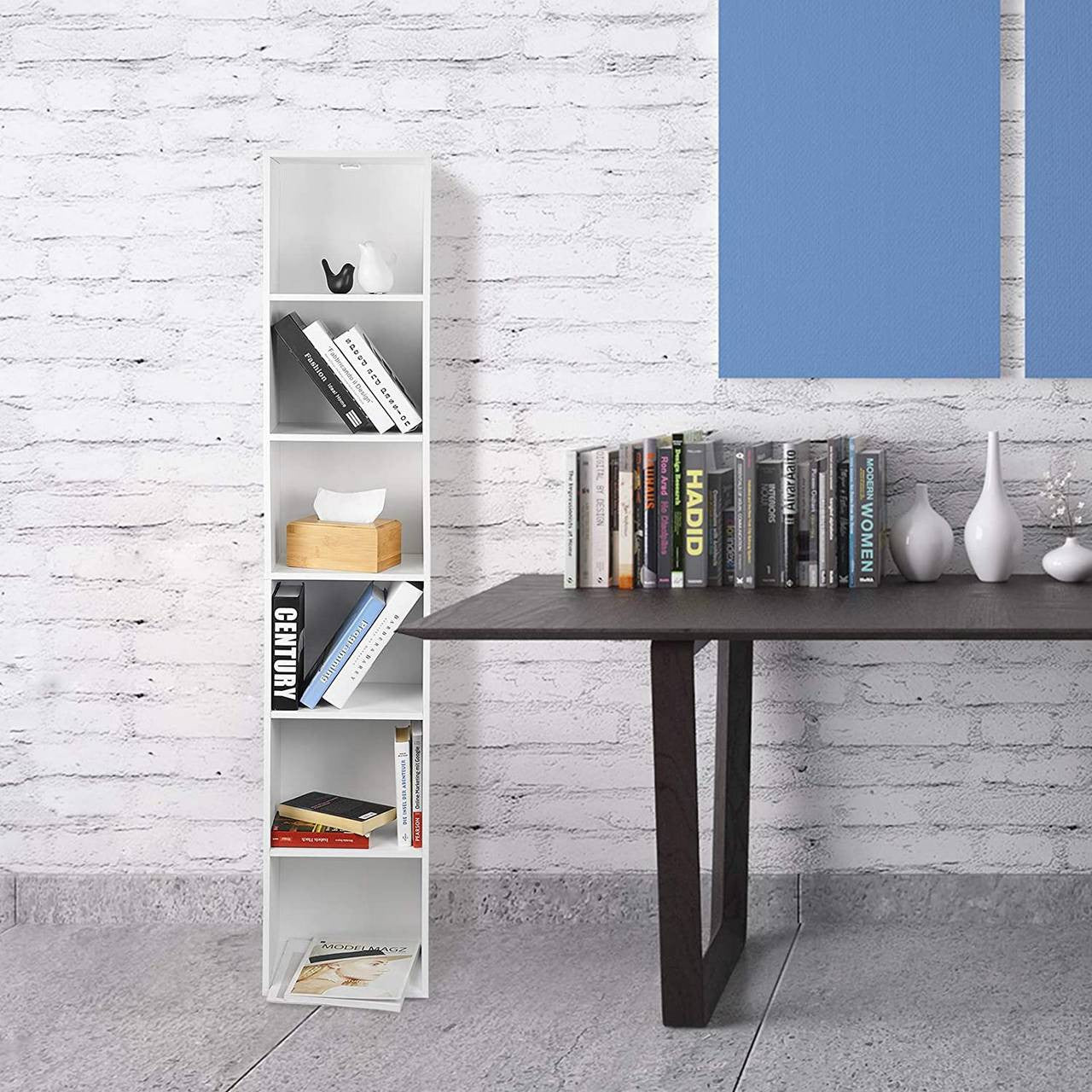 24goodz 6-Shelf Bookcase - Stable and Safe Design - Melamine Veneer - For Home and Office - Light Oak/White - ws
