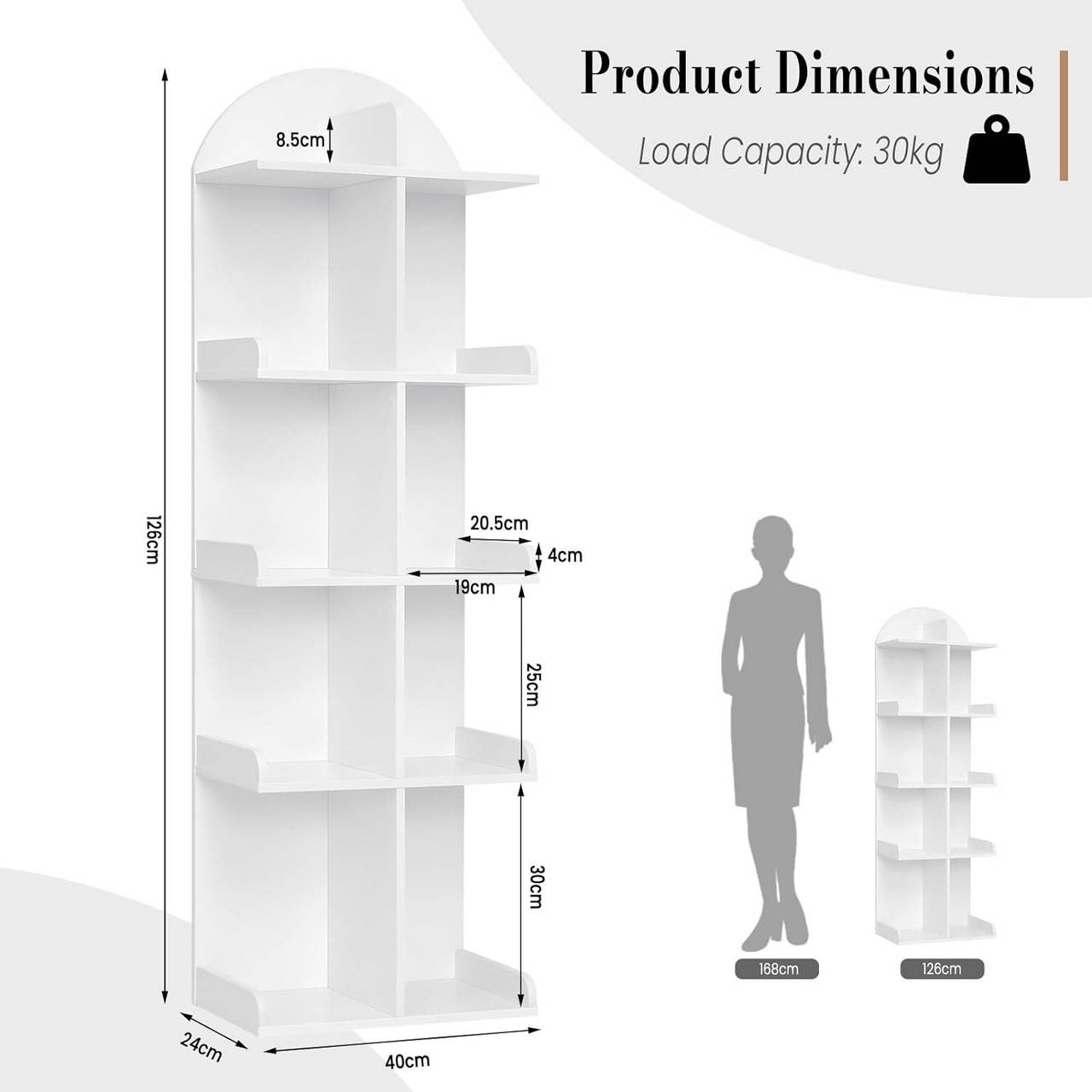 24goodz Freestanding Bookshelf - Spacious 10 Shelves - Sturdy and Stable - E1 Wood - For Home and Office - White