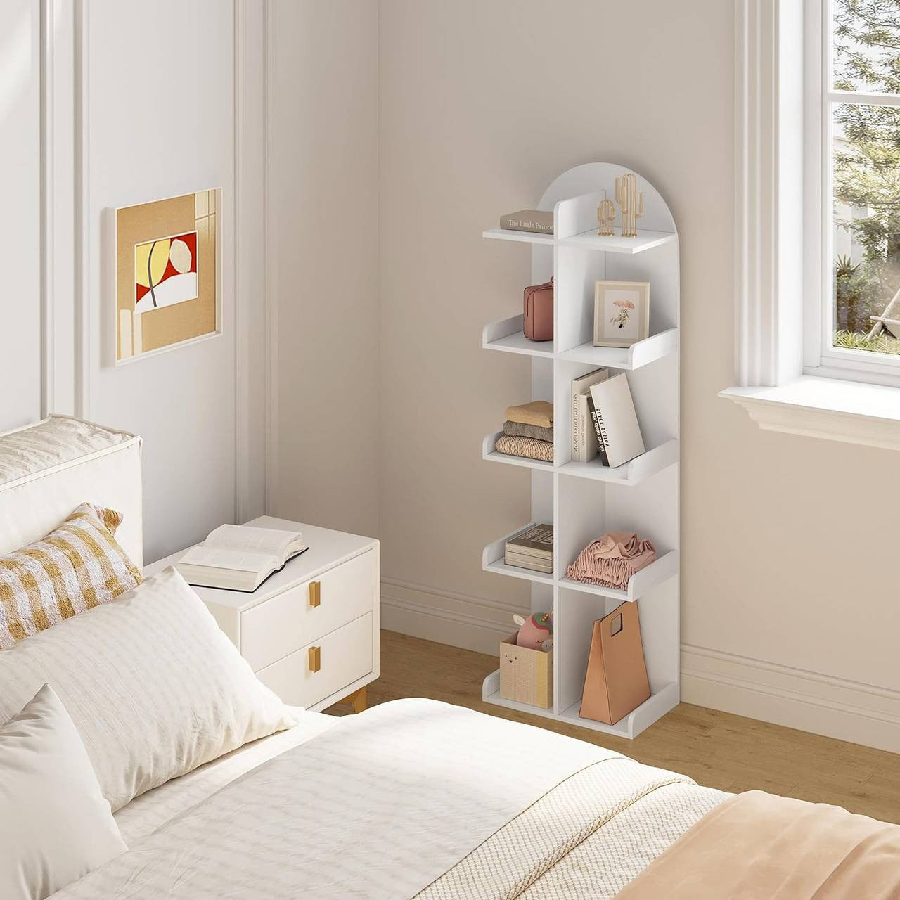 24goodz Freestanding Bookshelf - Spacious 10 Shelves - Sturdy and Stable - E1 Wood - For Home and Office - White