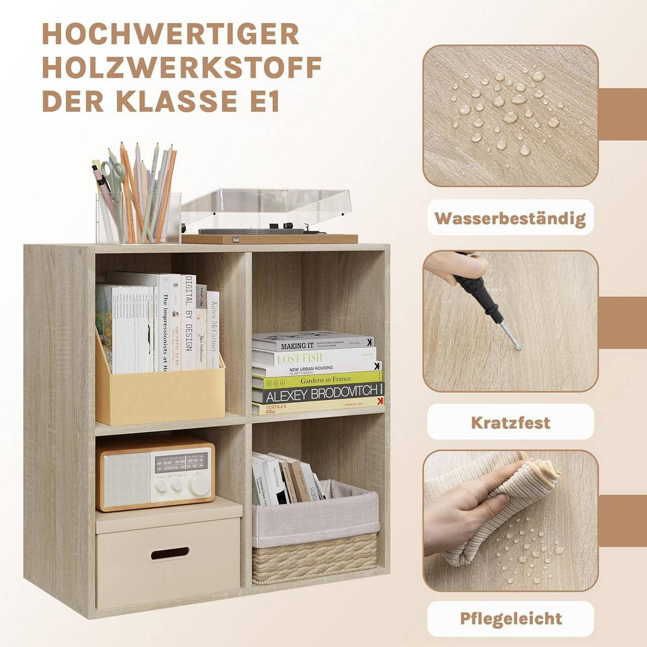 24goodz Cube Bookshelf - Sturdy and Safe Construction - Space-Saving Design - E1 Wood-Based Material - Light Oak - hei