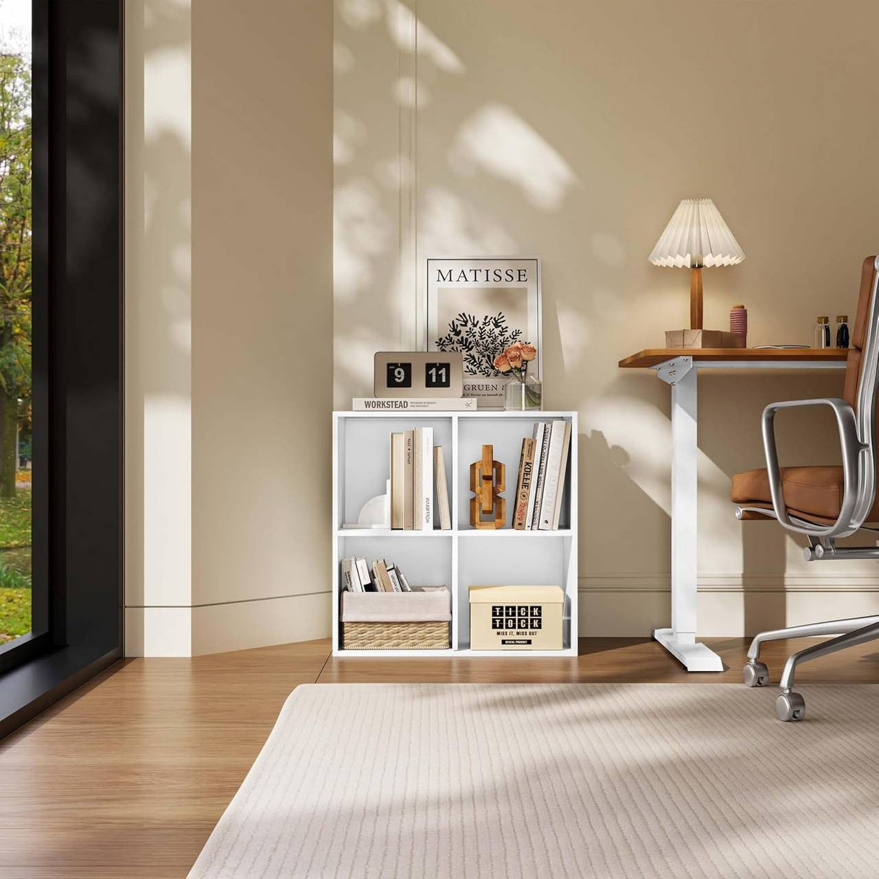 24goodz Cube Shelf with 4 Compartments - Space-Saving Design - Easy to Assemble - Wood-Based Material - White - ws