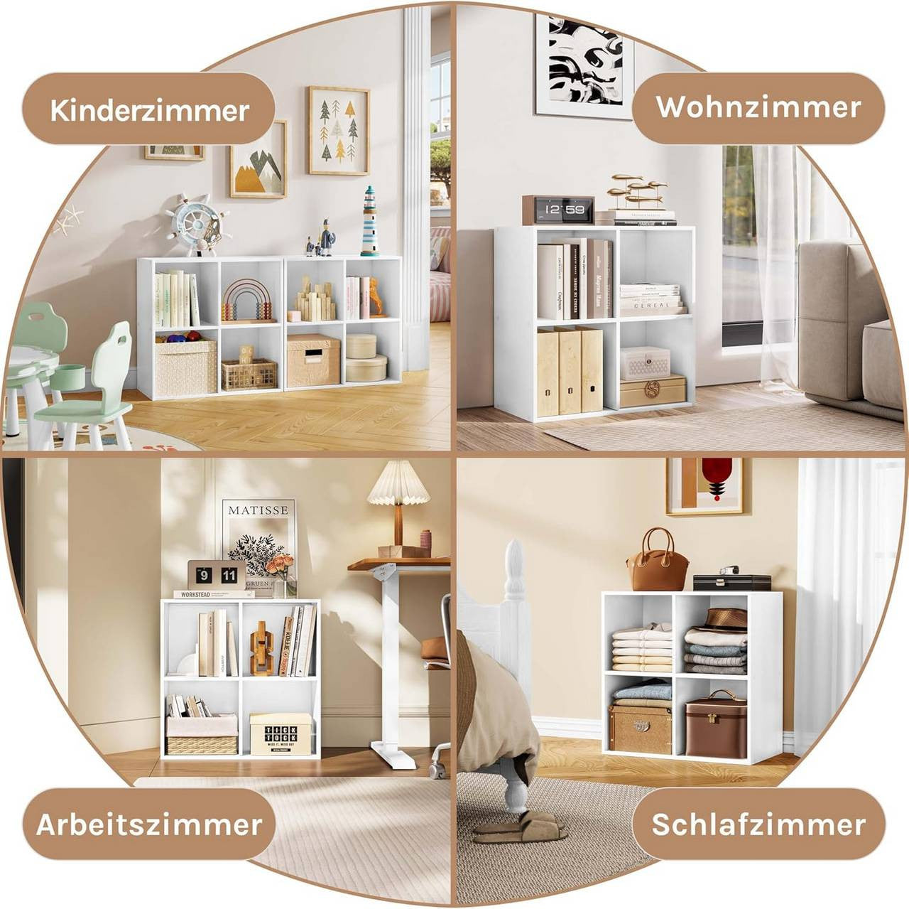 24goodz Cube Shelf with 4 Compartments - Space-Saving Design - Easy to Assemble - Wood-Based Material - White - ws