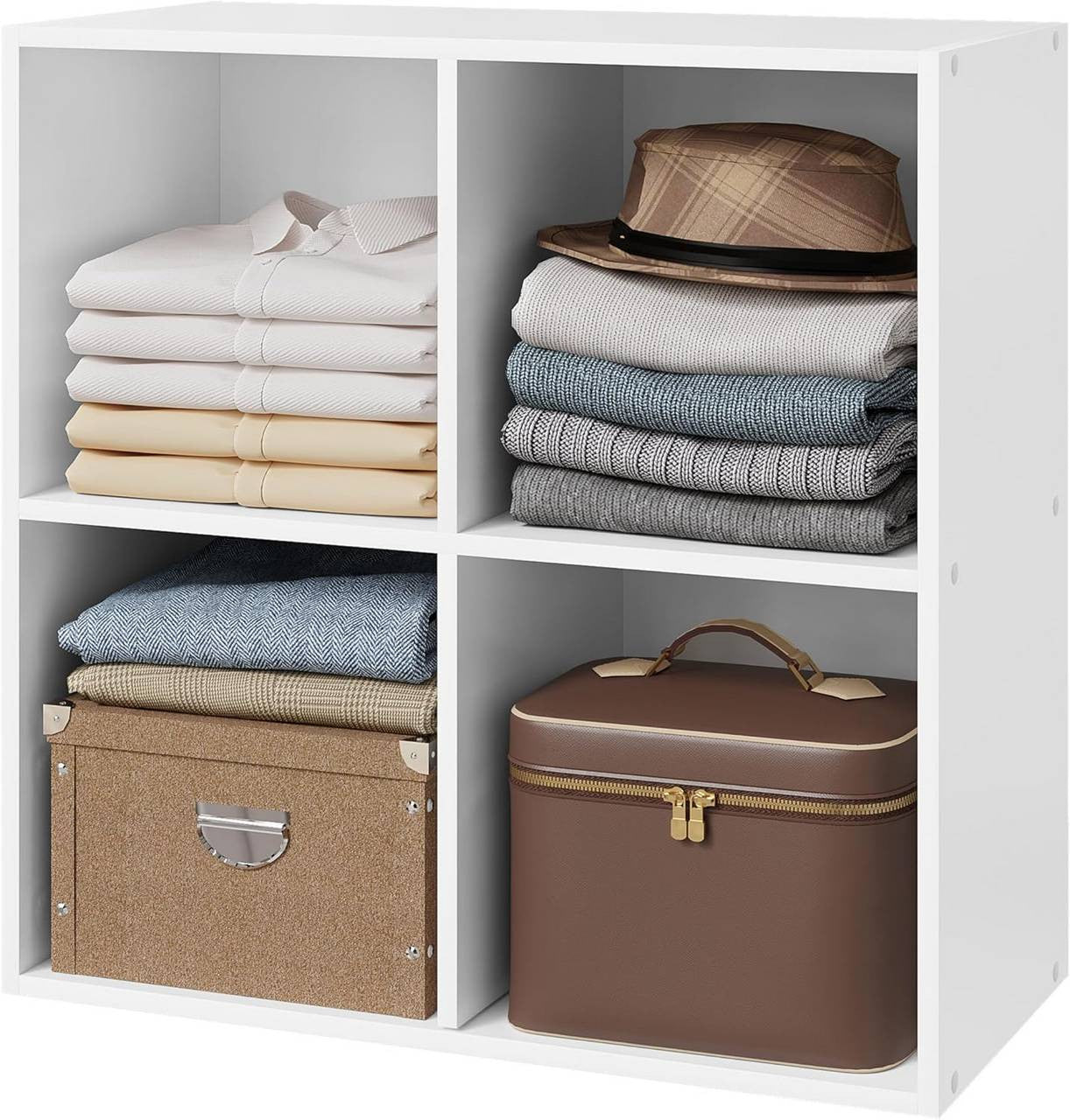 24goodz Cube Shelf with 4 Compartments - Space-Saving Design - Easy to Assemble - Wood-Based Material - White - ws