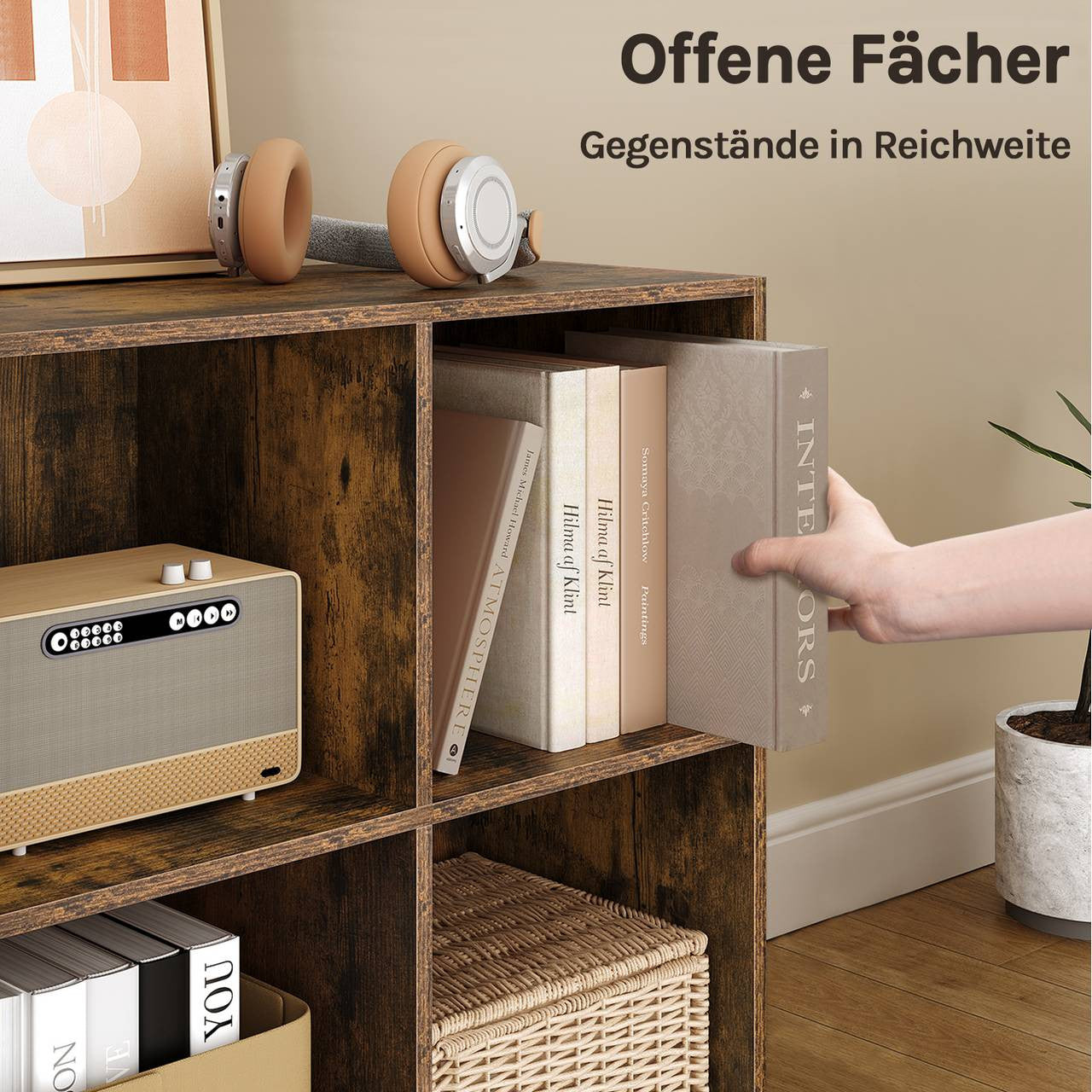 24goodz Cube Shelf with 4 Compartments - Space-Saving Design - Easy to Assemble - Wood-Based Material - Rustic Brown