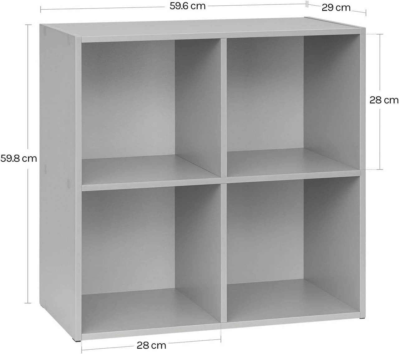 24goodz Cube Bookshelf with 4 Compartments - Sturdy and Safe Construction - Space-Saving Design - MDF - For Home and Office - Grey