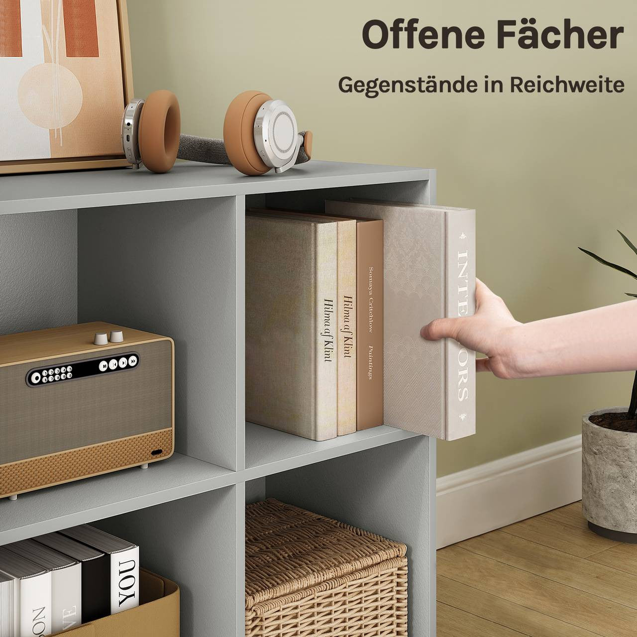 24goodz Cube Bookshelf with 4 Compartments - Sturdy and Safe Construction - Space-Saving Design - MDF - For Home and Office - Grey