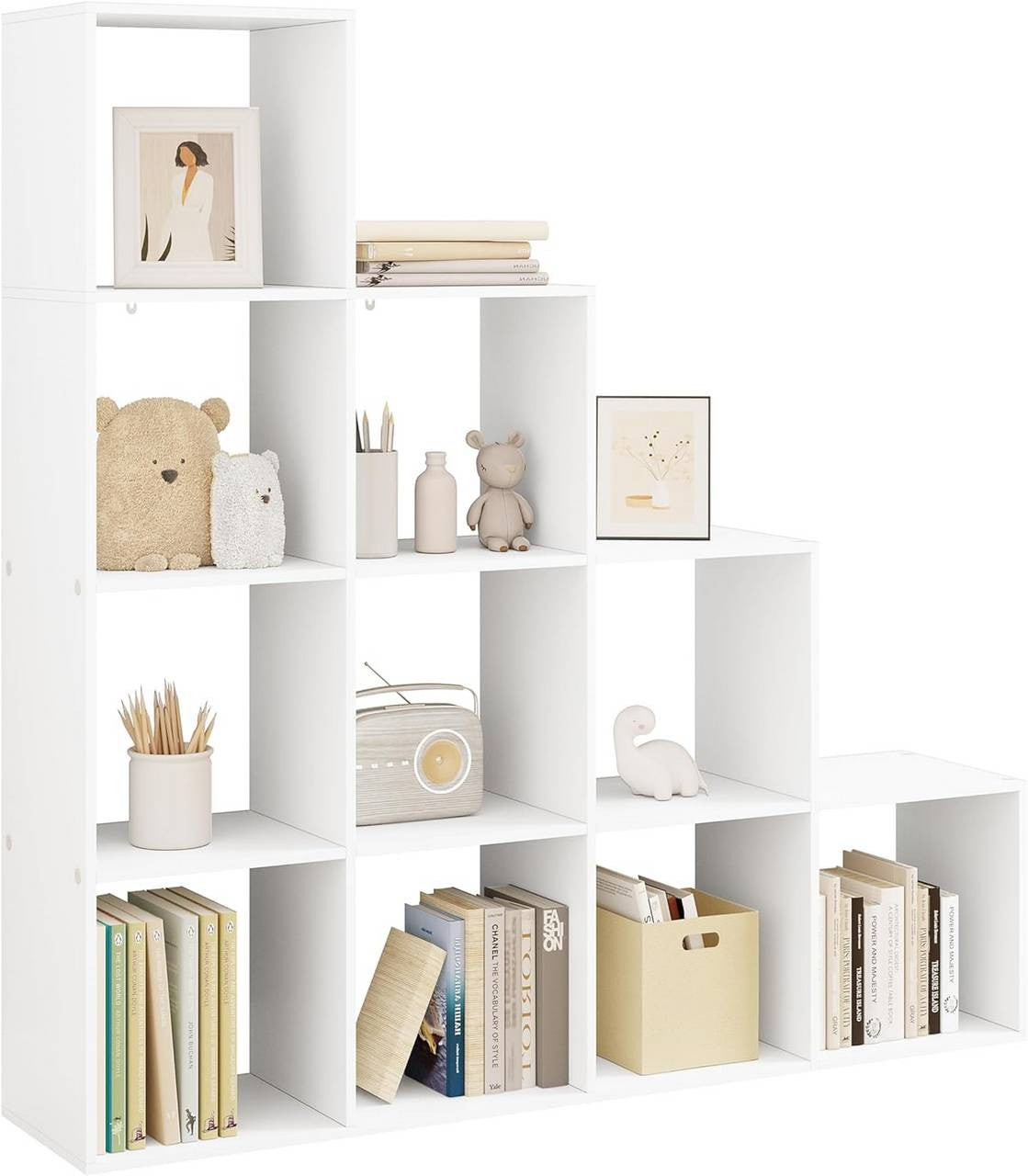 24goodz Stylish Bookshelf with 10 Compartments - Large Storage Capacity - E1 Wood Material - For Home & Office - White
