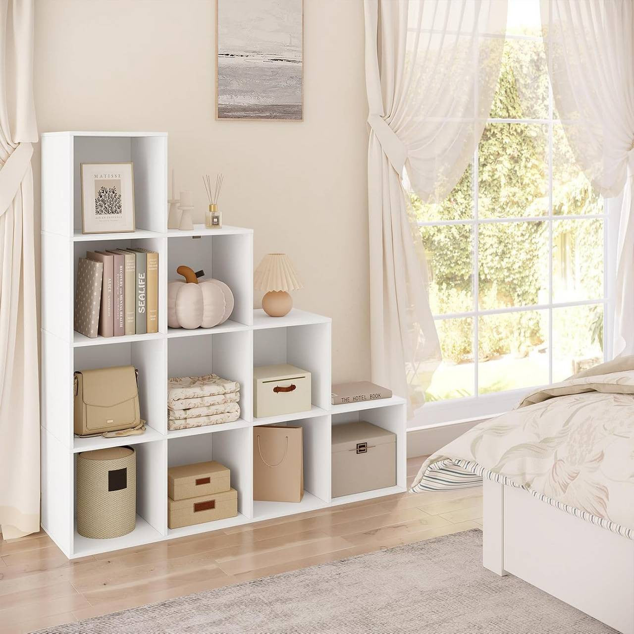 24goodz Cube Shelf with 10 Compartments - Stylish and Practical Design - Wood Material - For Home and Office - White/Oak