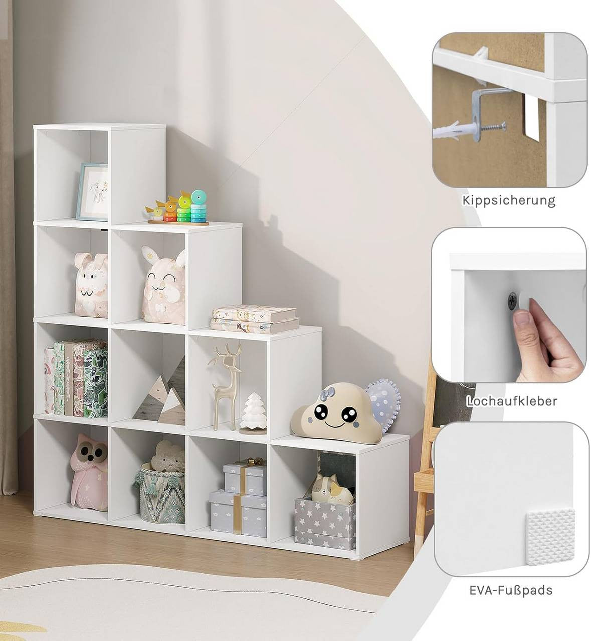 24goodz Cube Shelf with 10 Compartments - Stylish and Practical Design - Wood Material - For Home and Office - White/Oak