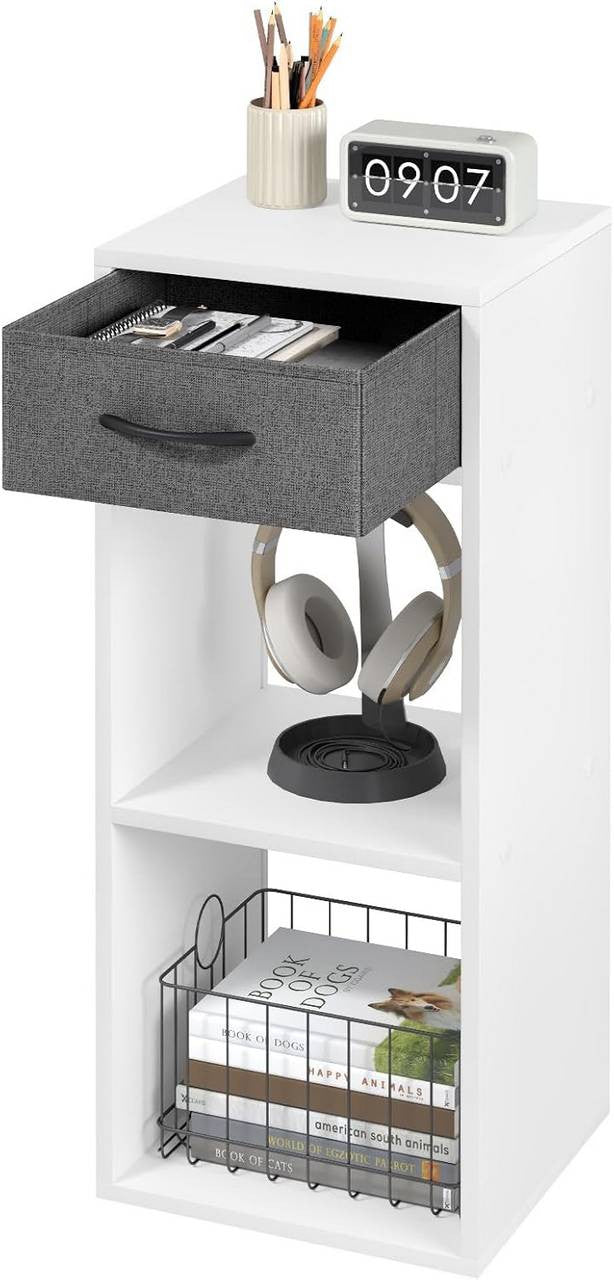 24goodz Bookcase with 3 Levels, 1 Fabric Drawer, 2 Cubes - Space-Saving Design - E1 Wood Material - For Home & Office - White