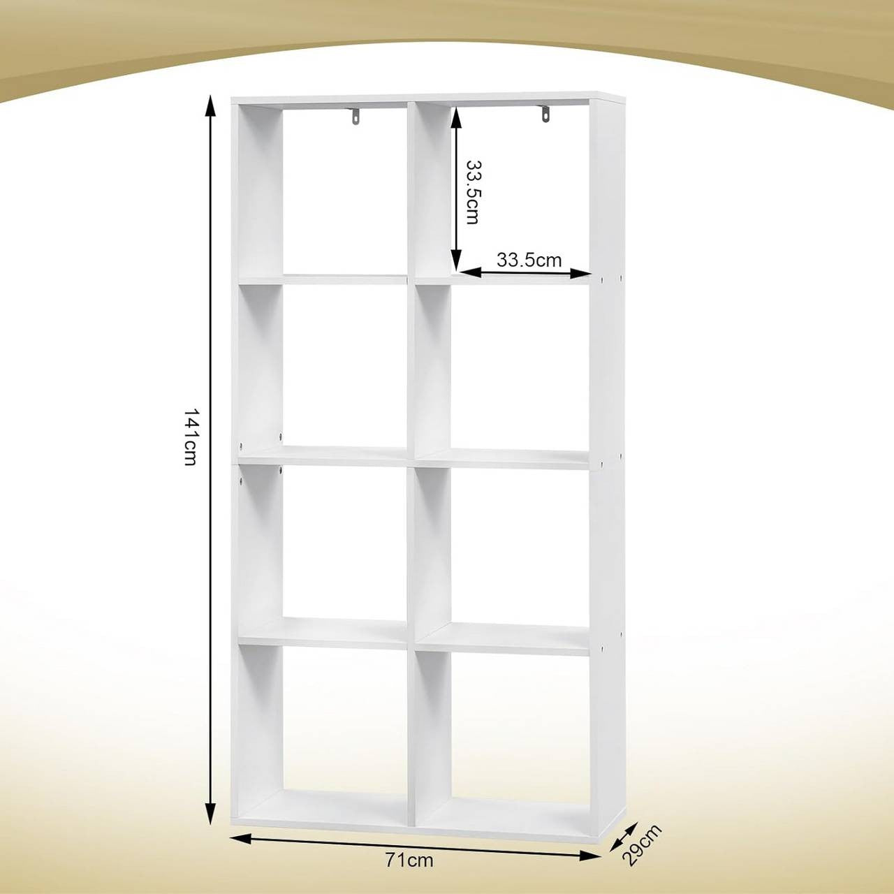 24goodz Bookshelf with 4 Levels and 8 Compartments - Ample Storage Space - E1 Wood Material - White - 71x141x29 cm