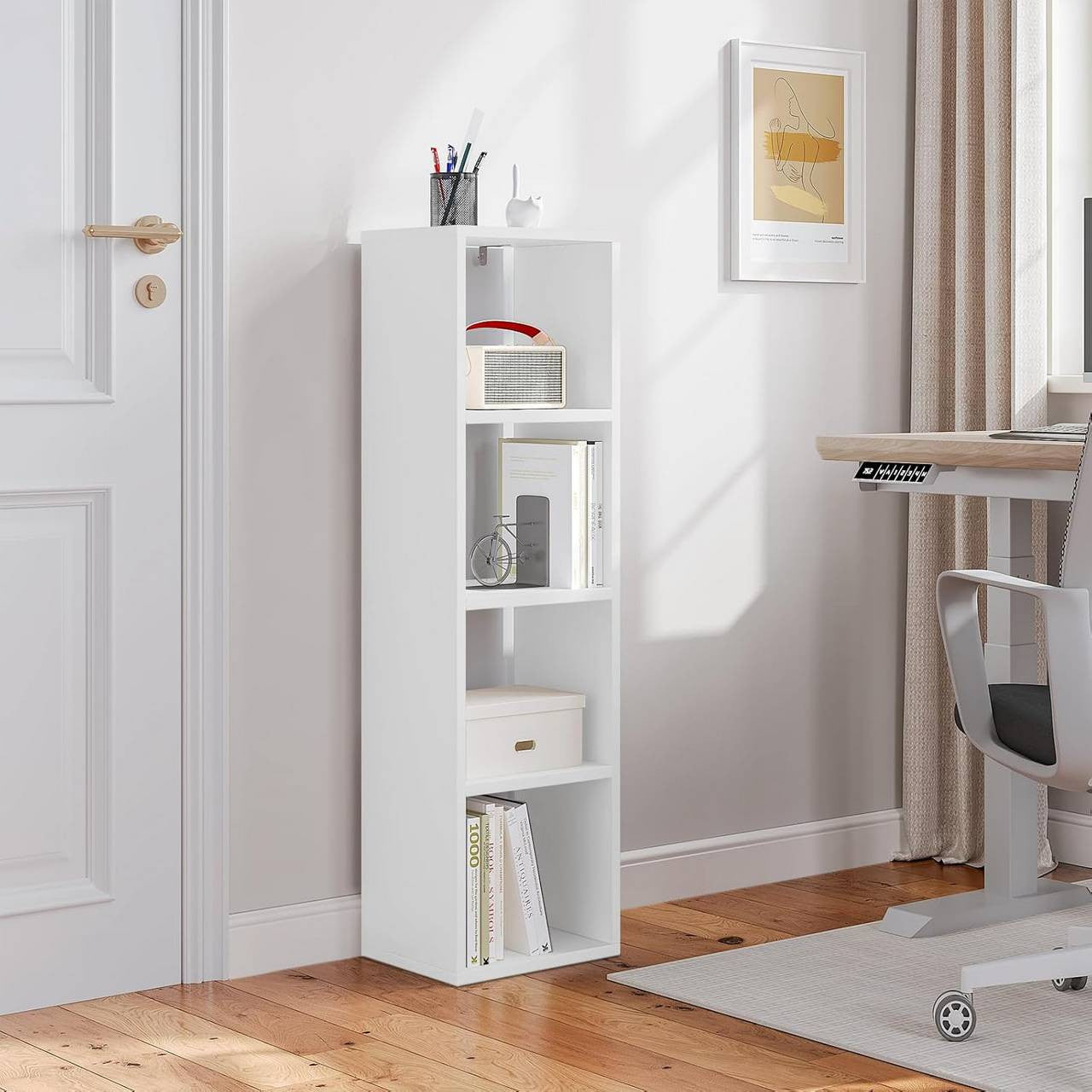 24goodz Cube Shelf with 4 Levels - Spacious Storage Solution - Melamine Faced Wood - For Home & Office - White/Oak