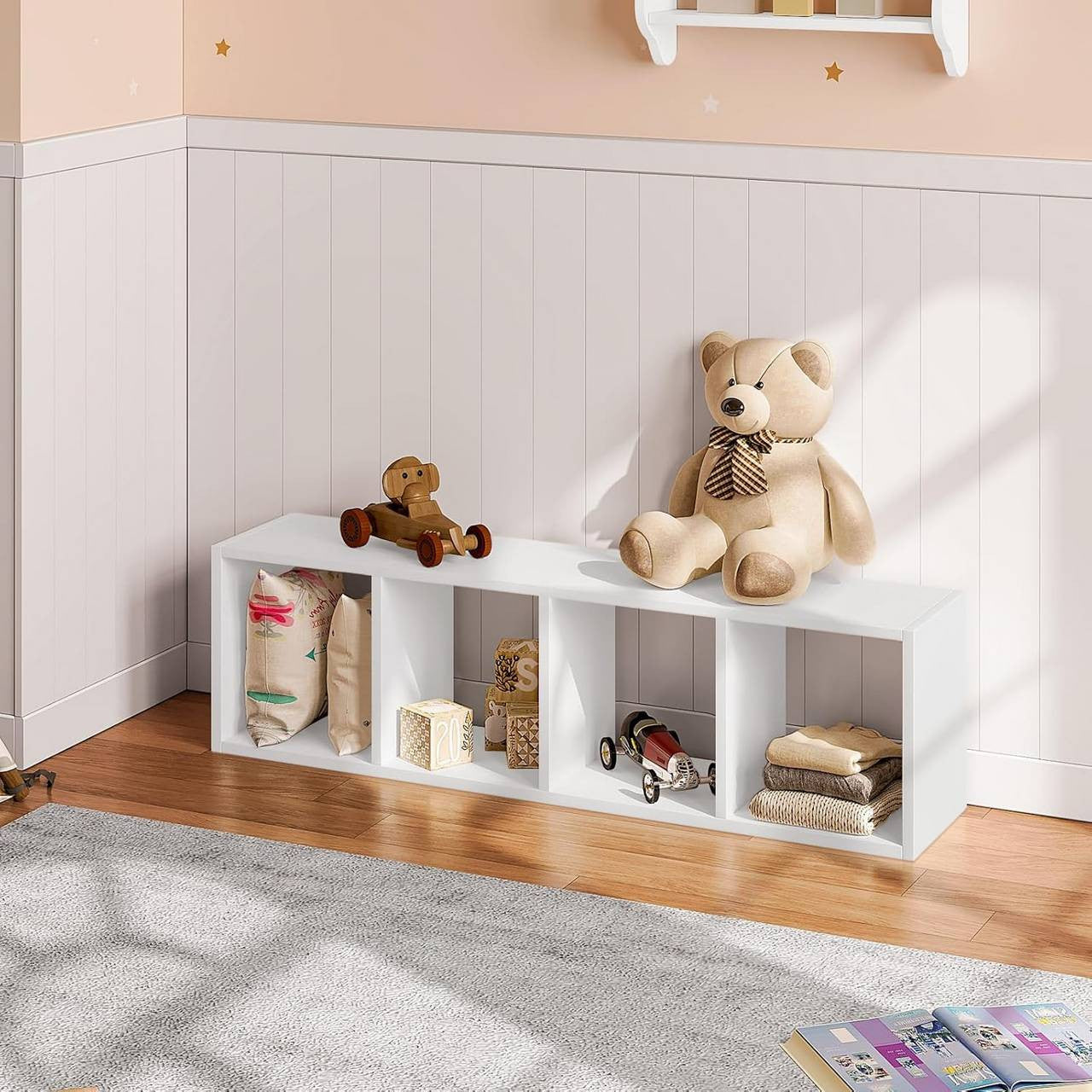 24goodz Cube Shelf with 4 Levels - Spacious Storage Solution - Melamine Faced Wood - For Home & Office - White/Oak