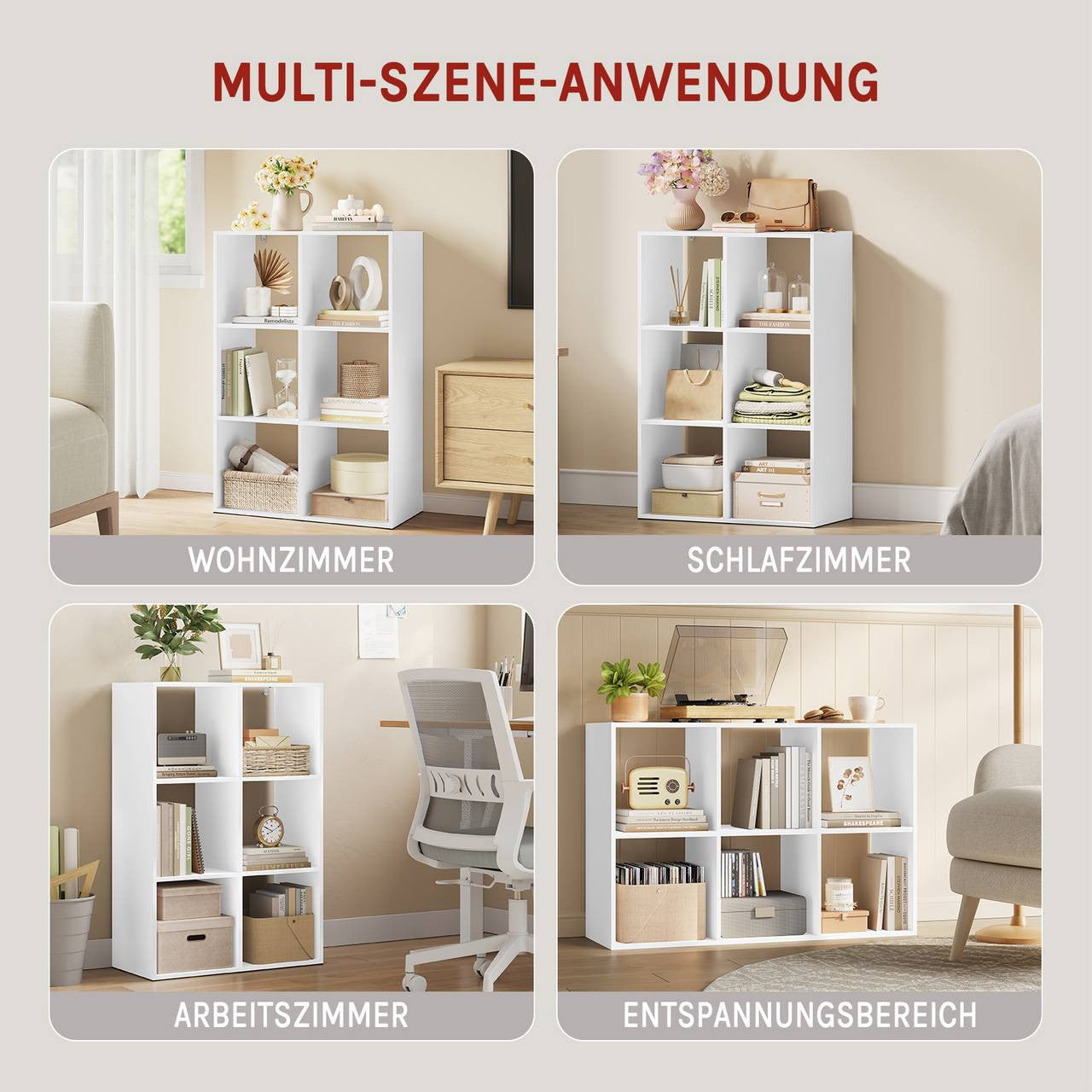 24goodz Bookcase with 6 Cubes - Sturdy and Safe Construction - E1 Grade Wood - For Home and Office - White