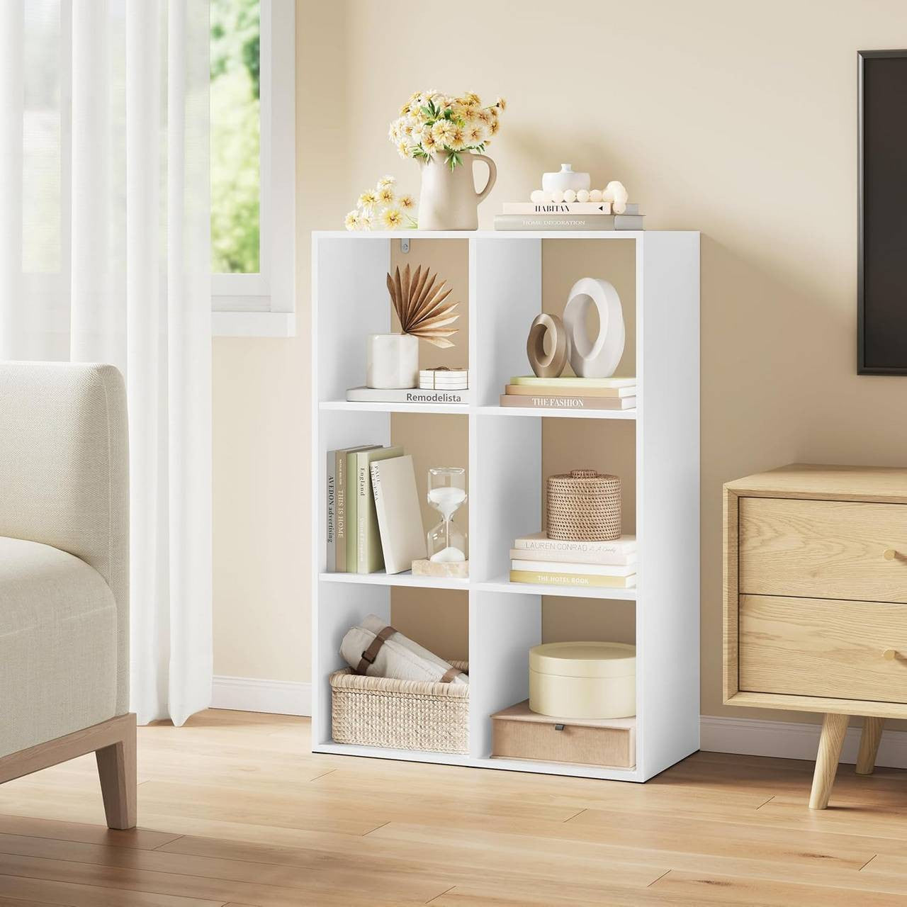 24goodz Bookcase with 6 Cubes - Sturdy and Safe Construction - E1 Grade Wood - For Home and Office - White