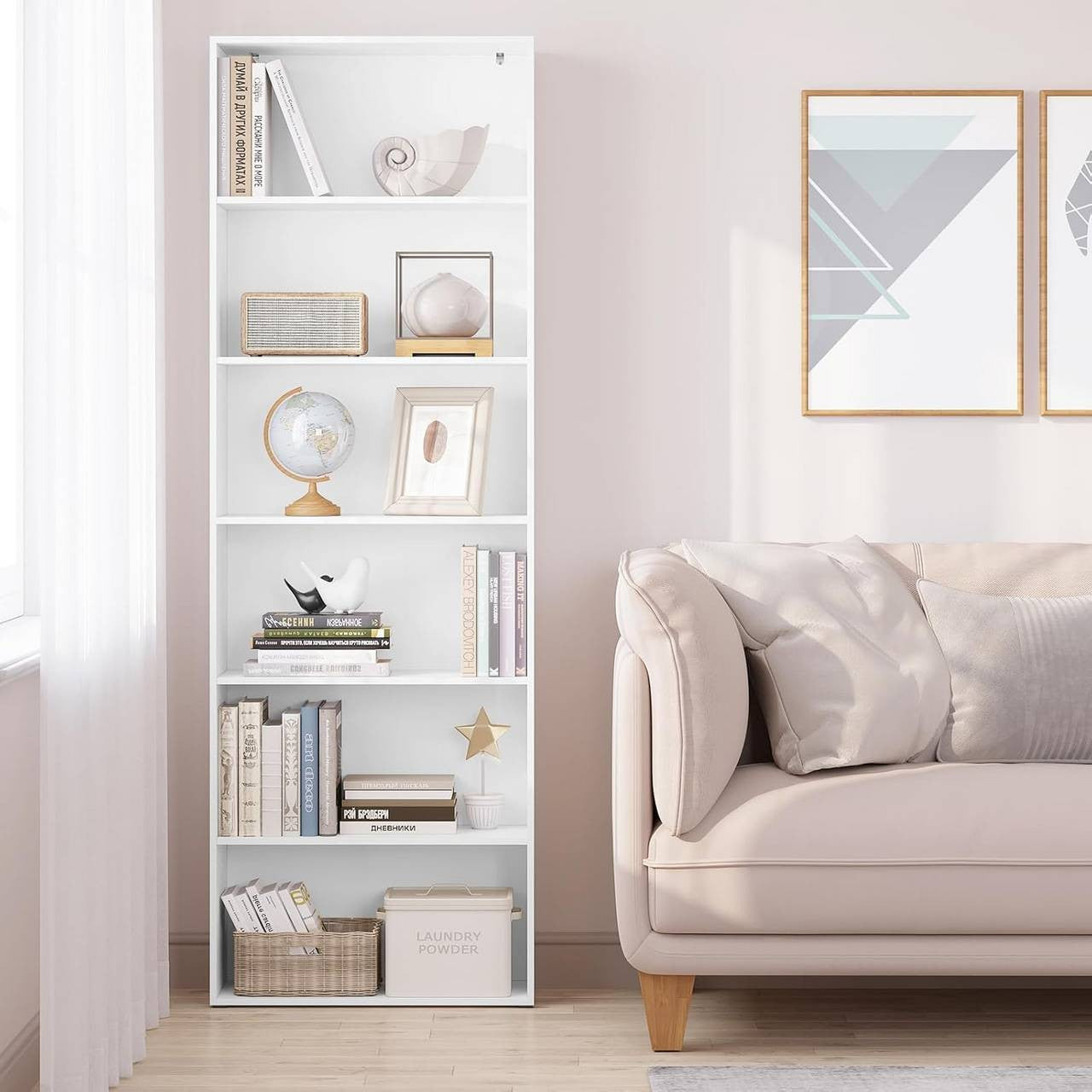 24goodz Bookcase - Ample Storage Space - Modern & Multifunctional - Engineered Wood - For Home & Office - White/Light Oak - 60x180x23.5 cm