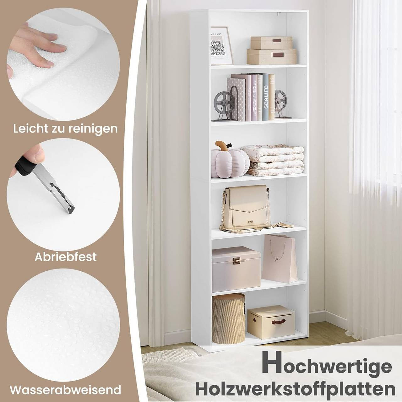 24goodz Bookcase - Ample Storage Space - Modern & Multifunctional - Engineered Wood - For Home & Office - White/Light Oak - 60x180x23.5 cm