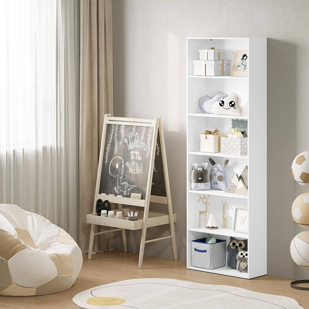 24goodz Bookcase - Ample Storage Space - Modern & Multifunctional - Engineered Wood - For Home & Office - White/Light Oak - 60x180x23.5 cm