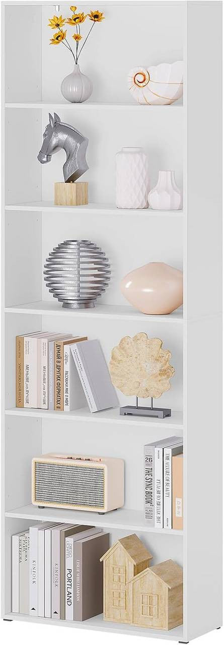 24goodz Bookcase - Ample Storage Space - Modern & Multifunctional - Engineered Wood - For Home & Office - White/Light Oak - 60x180x23.5 cm