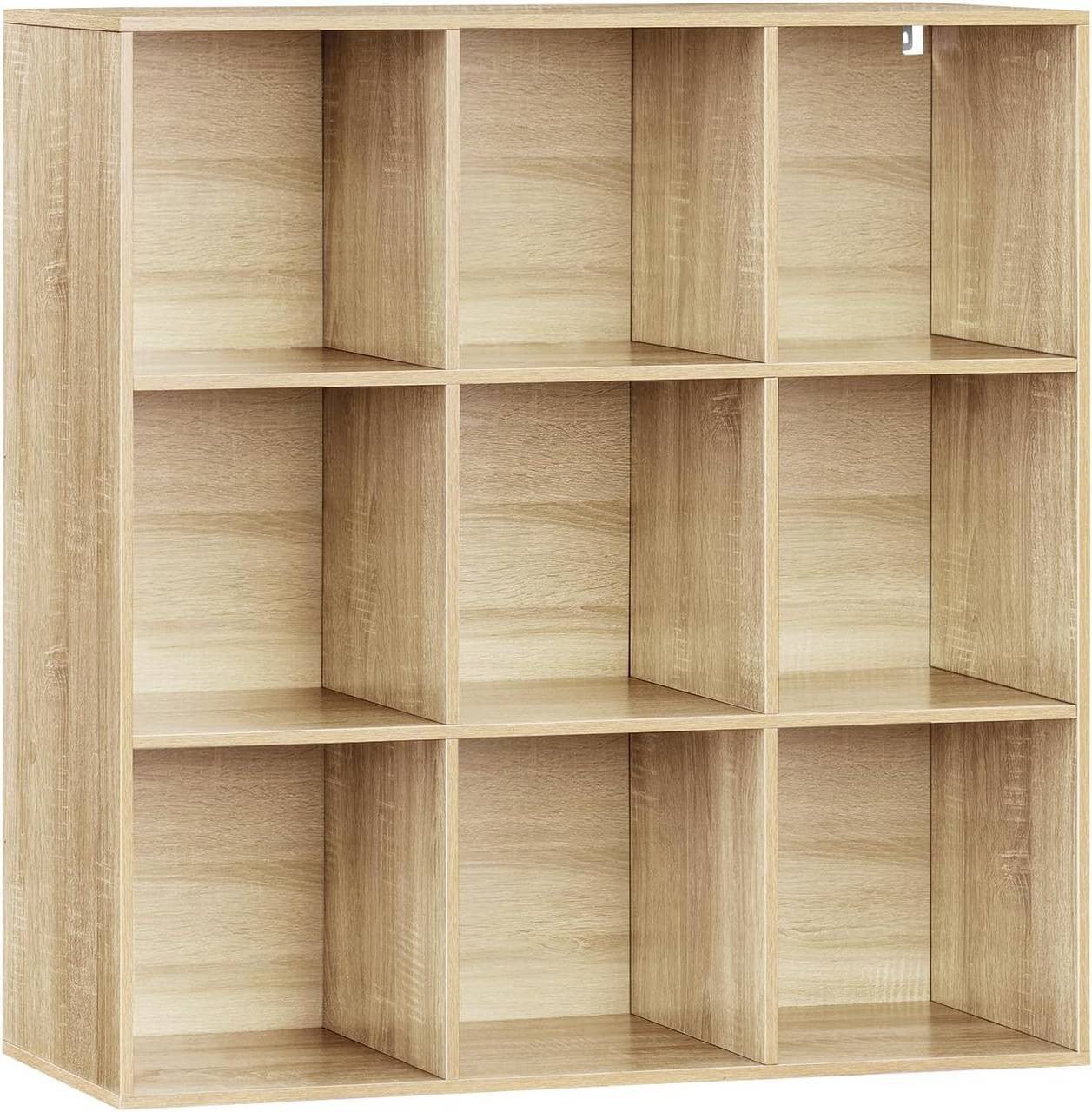 24goodz Open Bookshelf with 9 Cubes - Space-Saving Design - Durable E1 Wood - For Home and Office - White/Light Oak