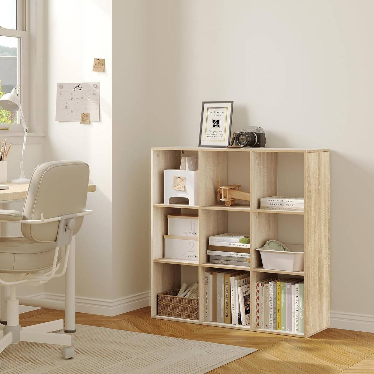 24goodz Cube Shelf with 9 Compartments - Ample Storage Space - E1 Wood Material - For Home and Office - Light Oak