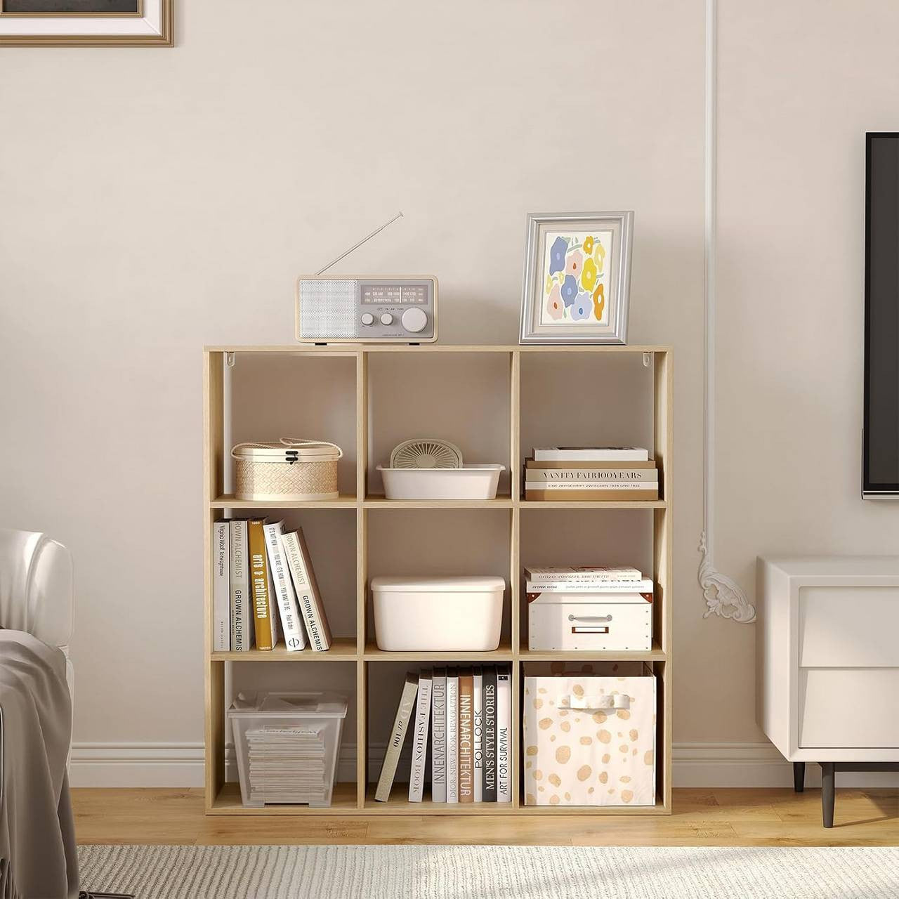 24goodz Cube Shelf with 9 Compartments - Ample Storage Space - E1 Wood Material - For Home and Office - Light Oak