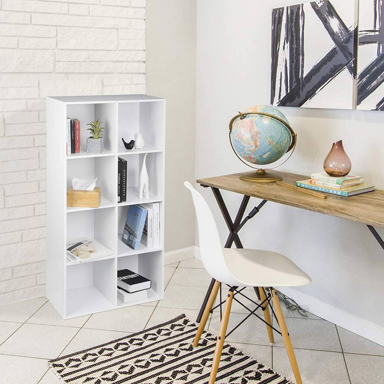 24goodz Bookcase with 8 Compartments - Space-Saving Design - MDF - For Home and Office - White - ws