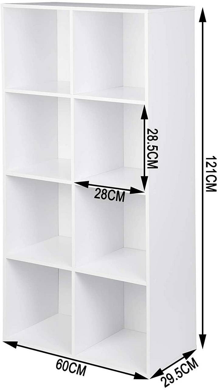 24goodz Bookcase with 8 Compartments - Space-Saving Design - MDF - For Home and Office - White - ws
