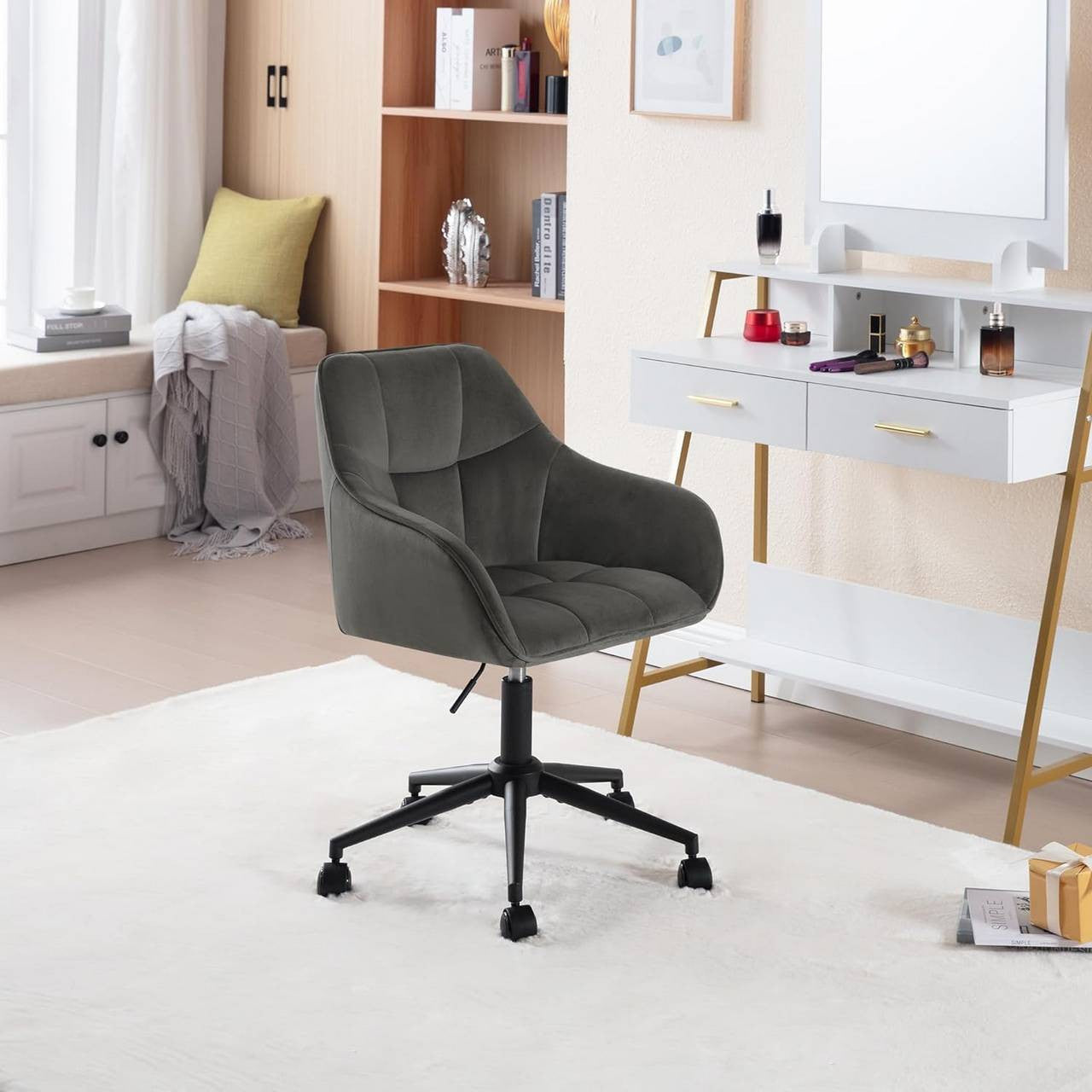 24goodz Ergonomic Office Chair - Stylish & Versatile - Velvet - For Home Office & Makeup - Dark Grey