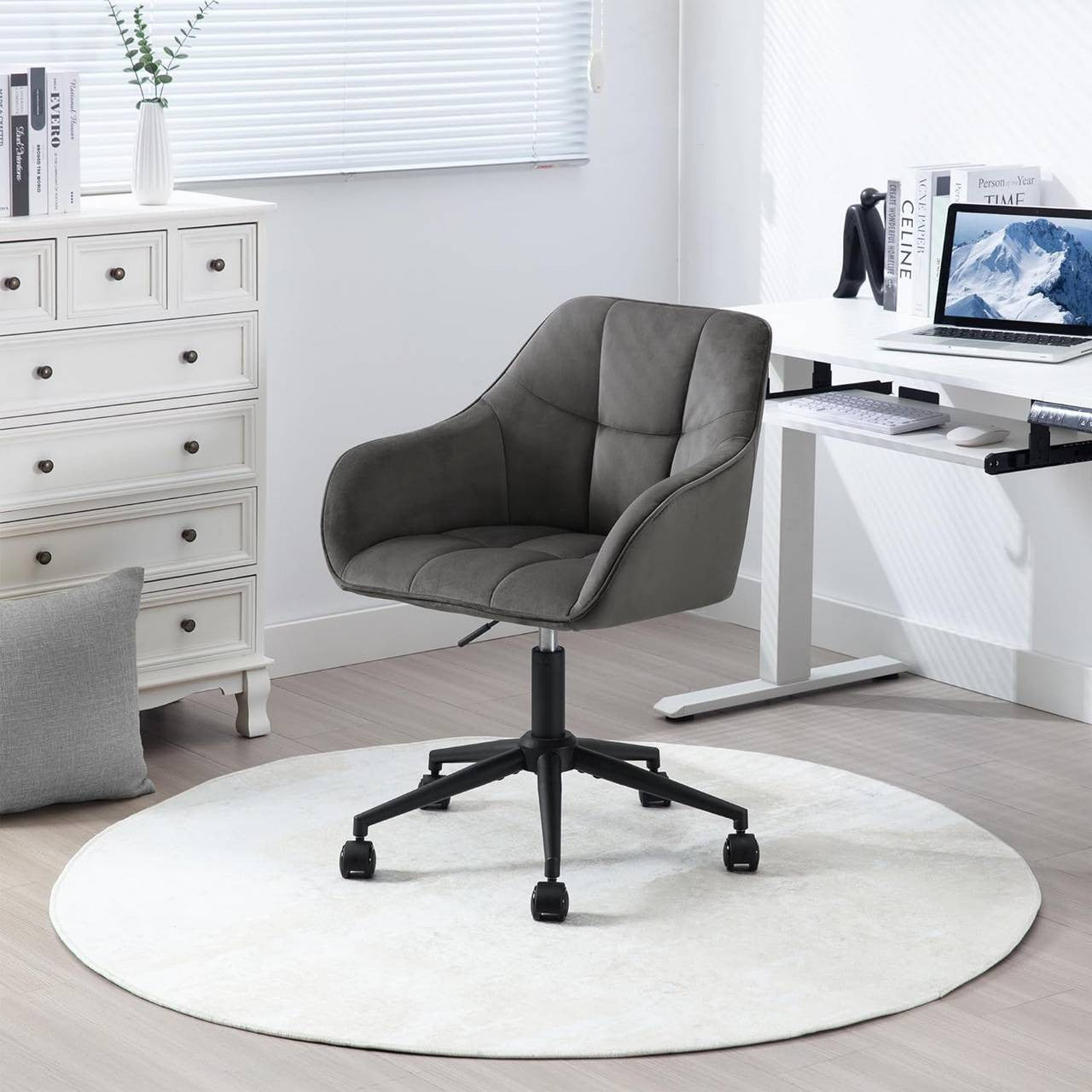 24goodz Ergonomic Office Chair - Stylish & Versatile - Velvet - For Home Office & Makeup - Dark Grey