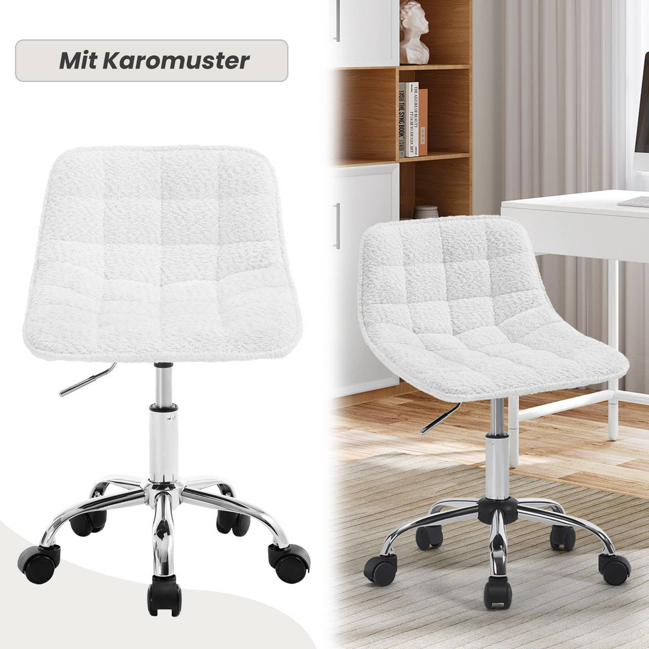 24goodz Ergonomic Office Chair with Wheels - Comfortable Seating - Versatile Design - Chenille - White - 43 x (60-67,5) x 50 cm