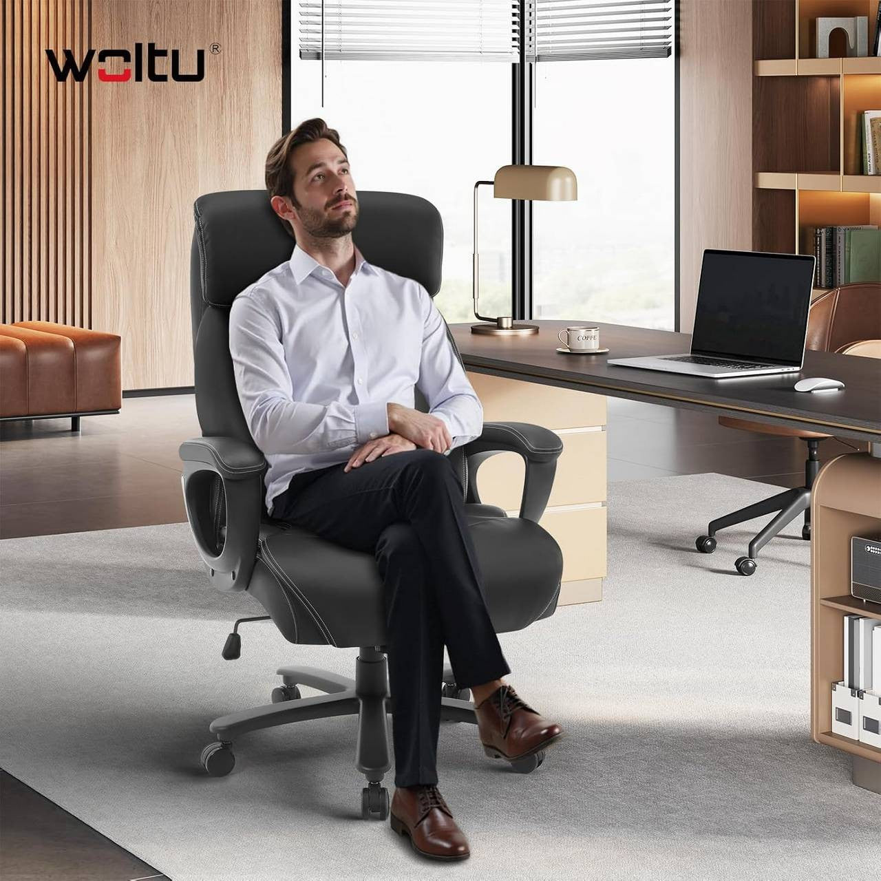 24goodz Ergonomic Office Chair - Exceptional Comfort - Durable PU Material - 150 kg Capacity - Black - Dimensions: 72 x (119-127) x 86 cm