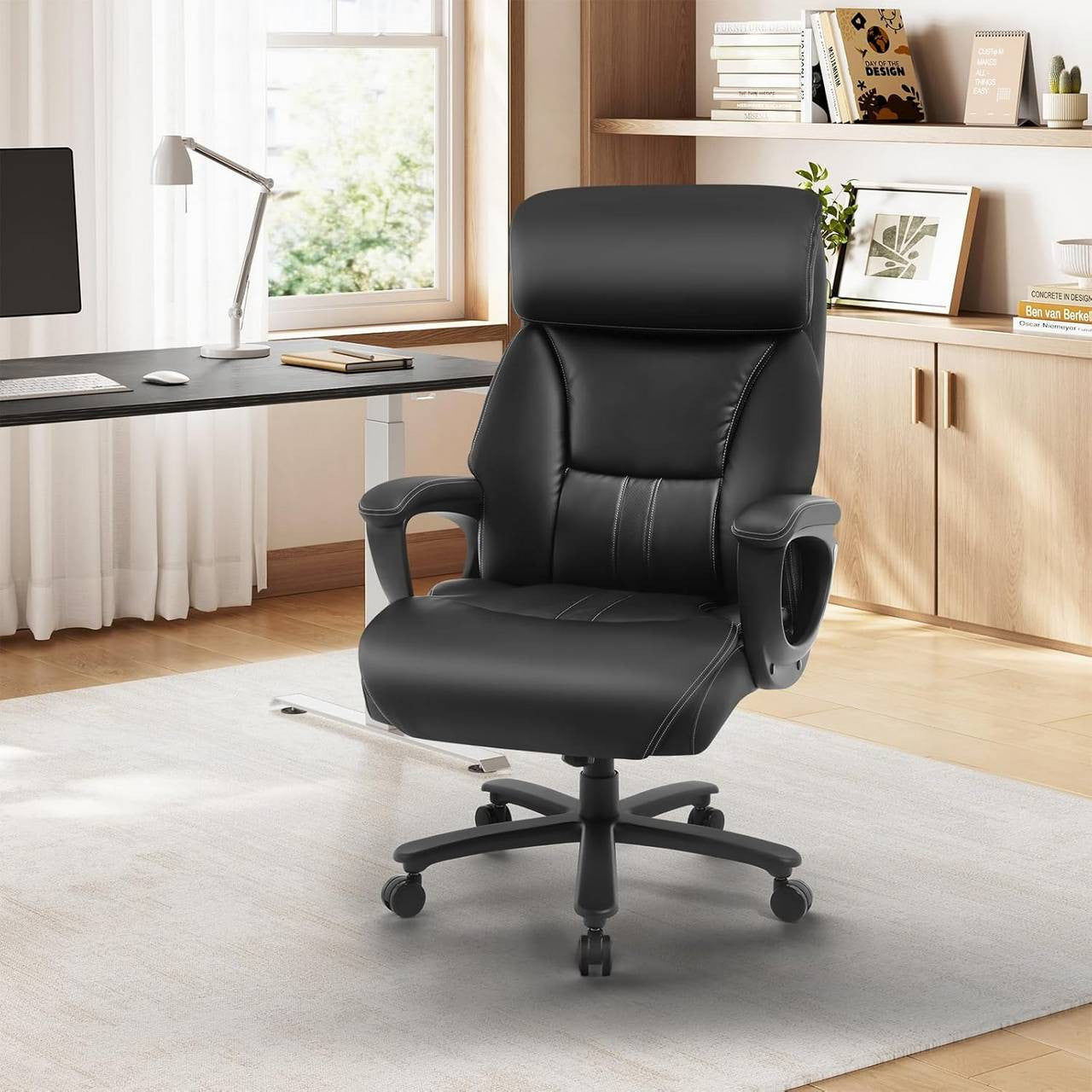 24goodz Ergonomic Office Chair - Exceptional Comfort - Durable PU Material - 150 kg Capacity - Black - Dimensions: 72 x (119-127) x 86 cm