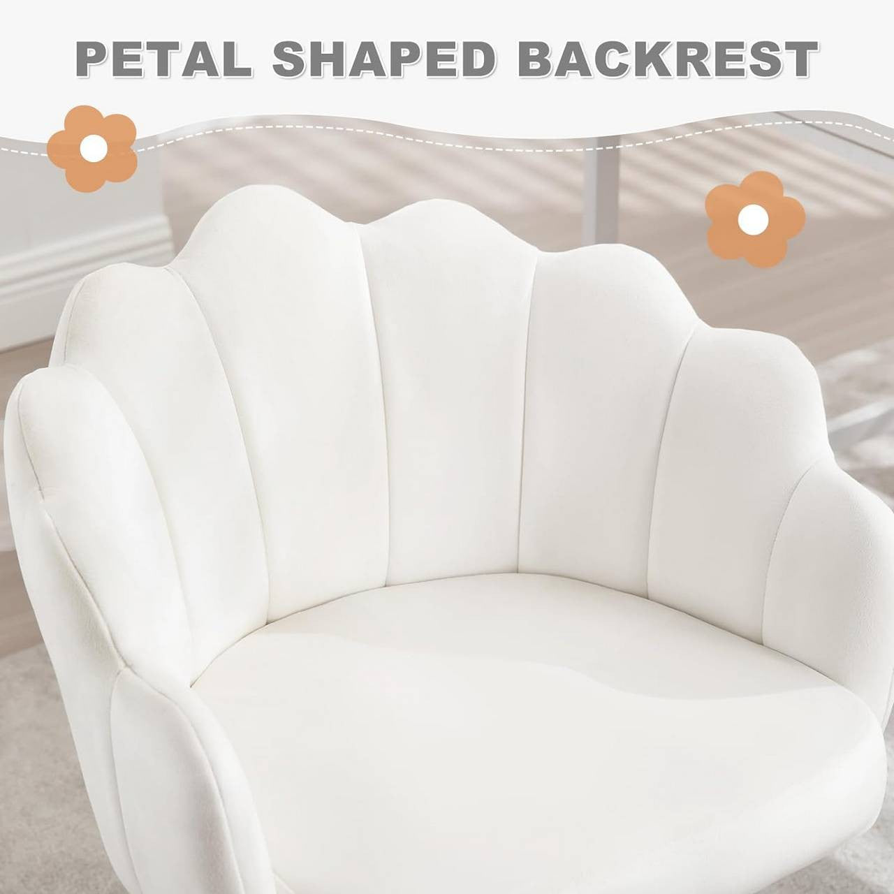 24goodz Velvet Petal Chair - Ergonomic Comfort - Height Adjustable - Velvet and Metal - For Women - Beige/Light Grey/Pink