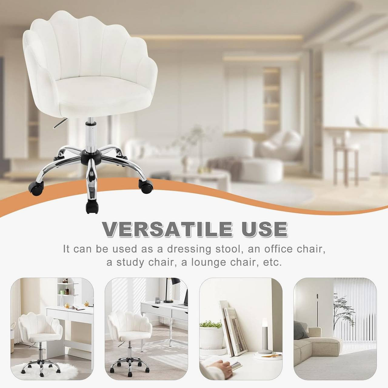 24goodz Velvet Petal Chair - Ergonomic Comfort - Height Adjustable - Velvet and Metal - For Women - Beige/Light Grey/Pink