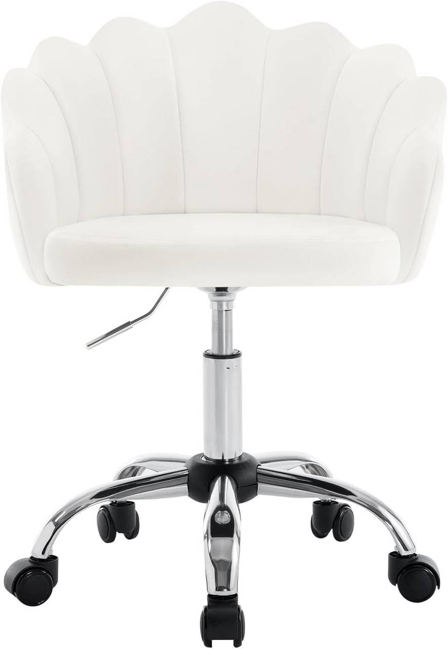 24goodz Velvet Petal Chair - Ergonomic Comfort - Height Adjustable - Velvet and Metal - For Women - Beige/Light Grey/Pink