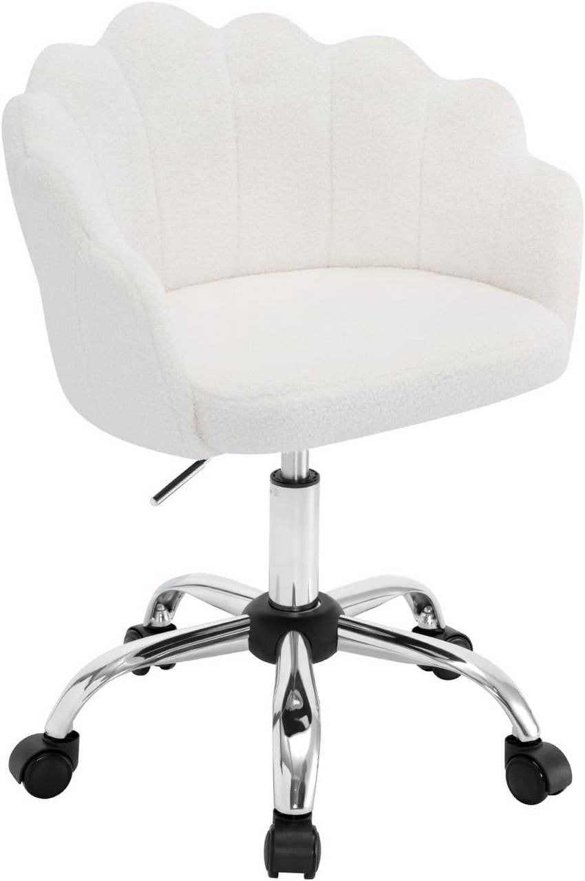 24goodz Elegant Office Chair - Ergonomic Comfort Design - Cashmere Fabric - For Women - Cream White