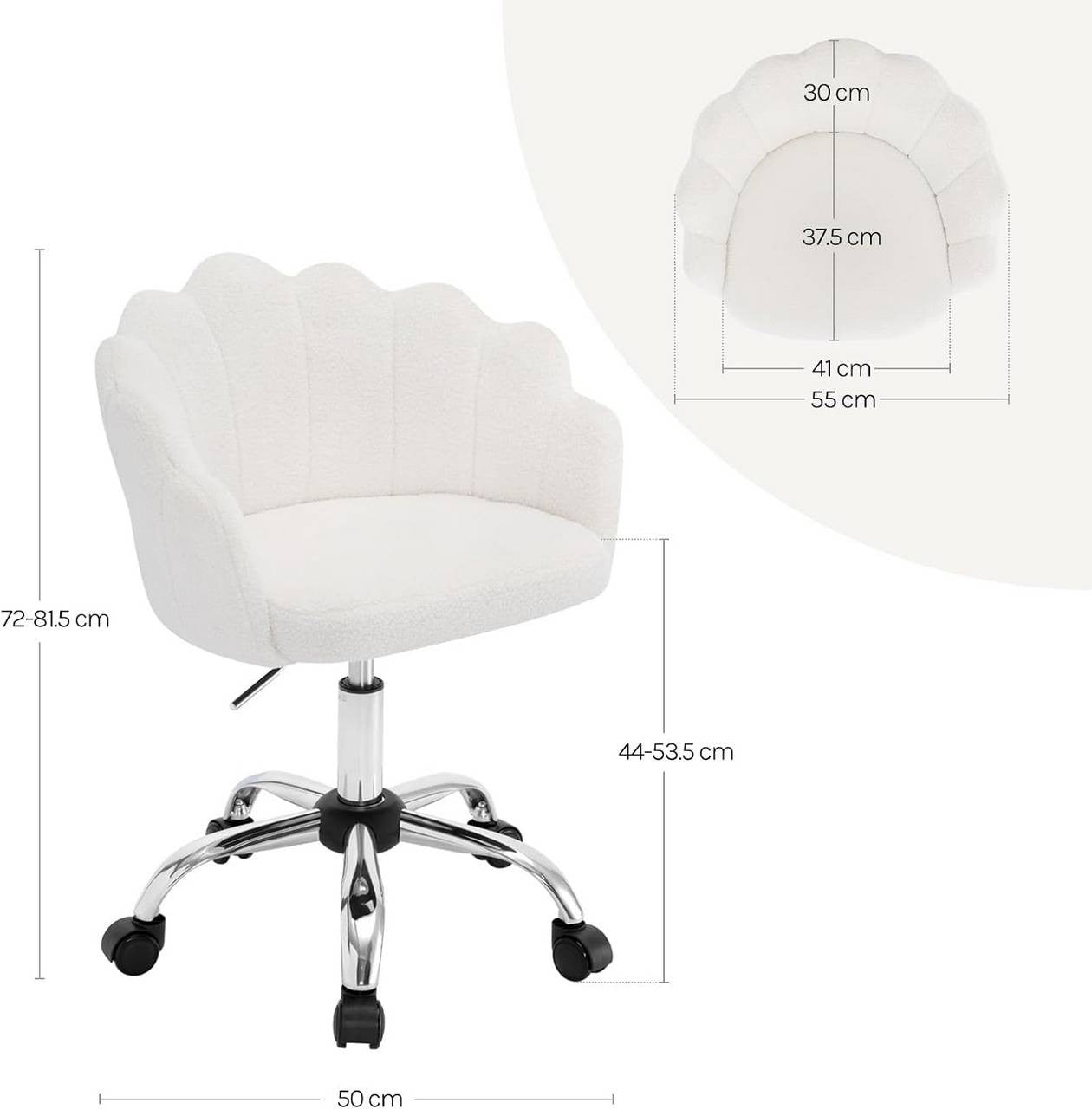 24goodz Elegant Office Chair - Ergonomic Comfort Design - Cashmere Fabric - For Women - Cream White