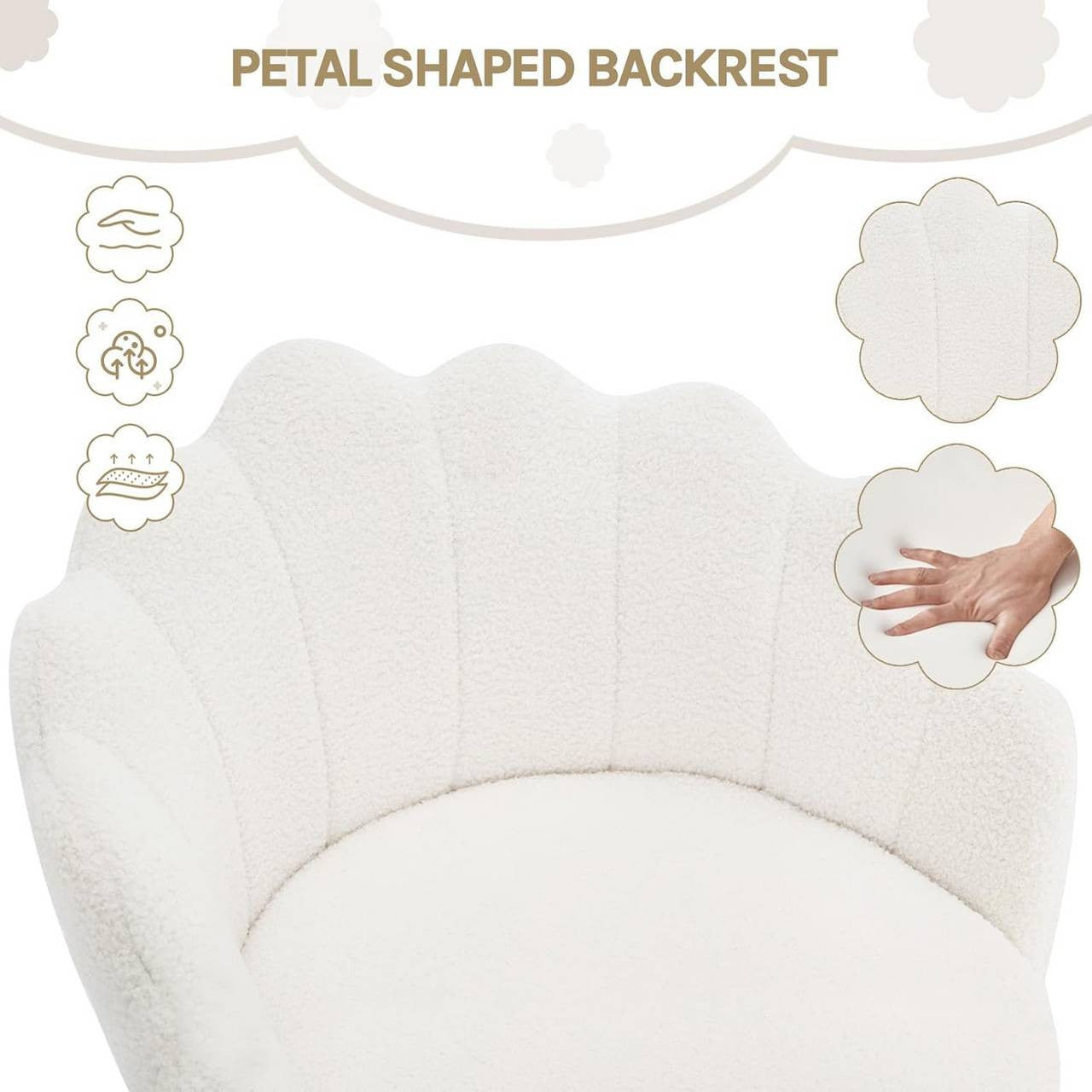 24goodz Elegant Office Chair - Ergonomic Comfort Design - Cashmere Fabric - For Women - Cream White