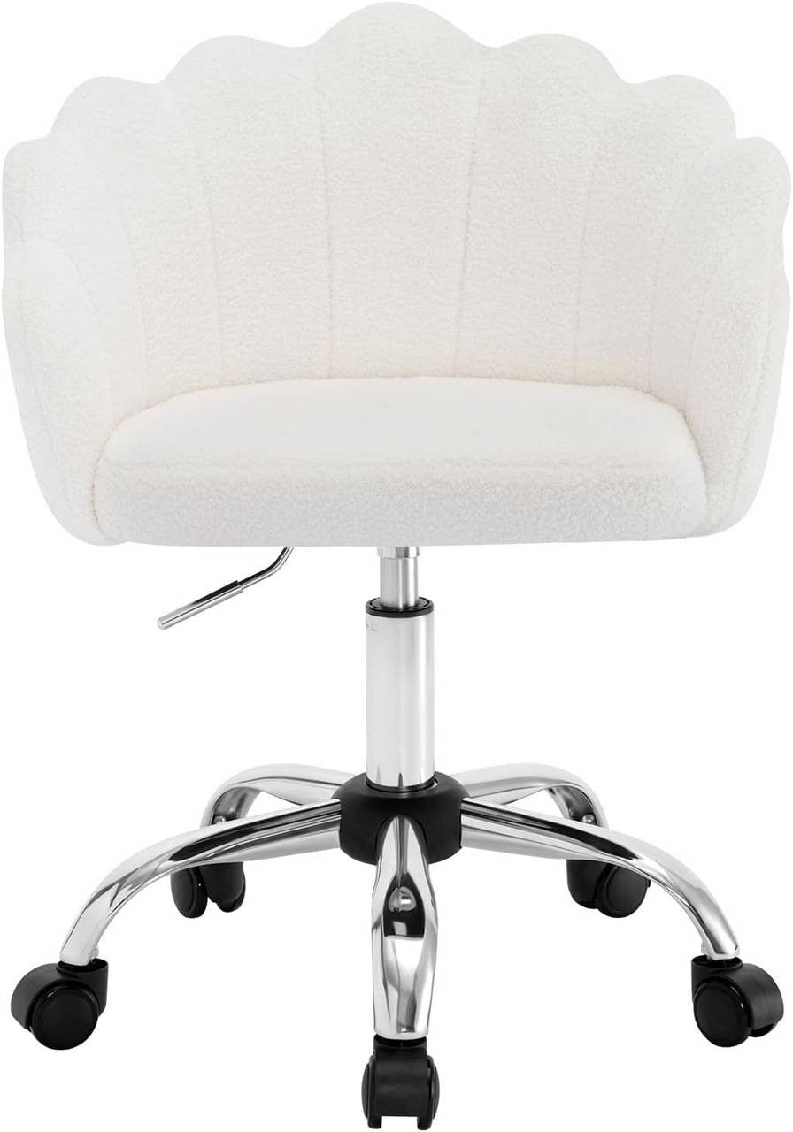 24goodz Elegant Office Chair - Ergonomic Comfort Design - Cashmere Fabric - For Women - Cream White