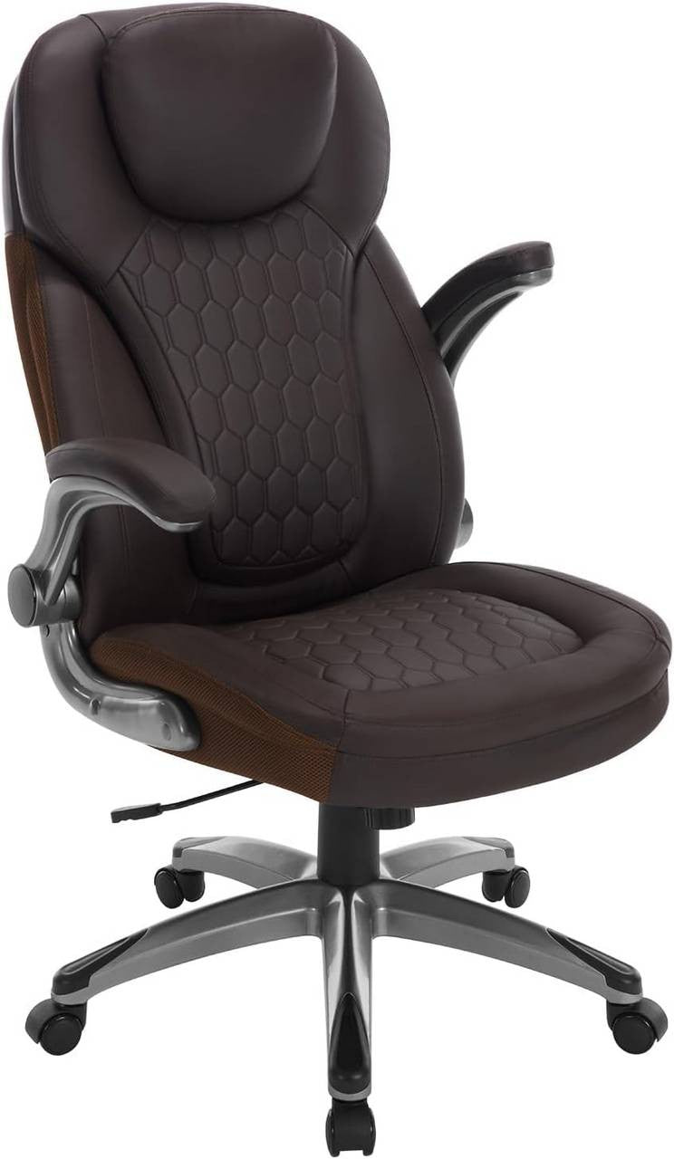 24goodz Ergonomic Executive Chair with Headrest - Ultimate Comfort - Adjustable Height - PU Leather - For Home Office - Black/Brown