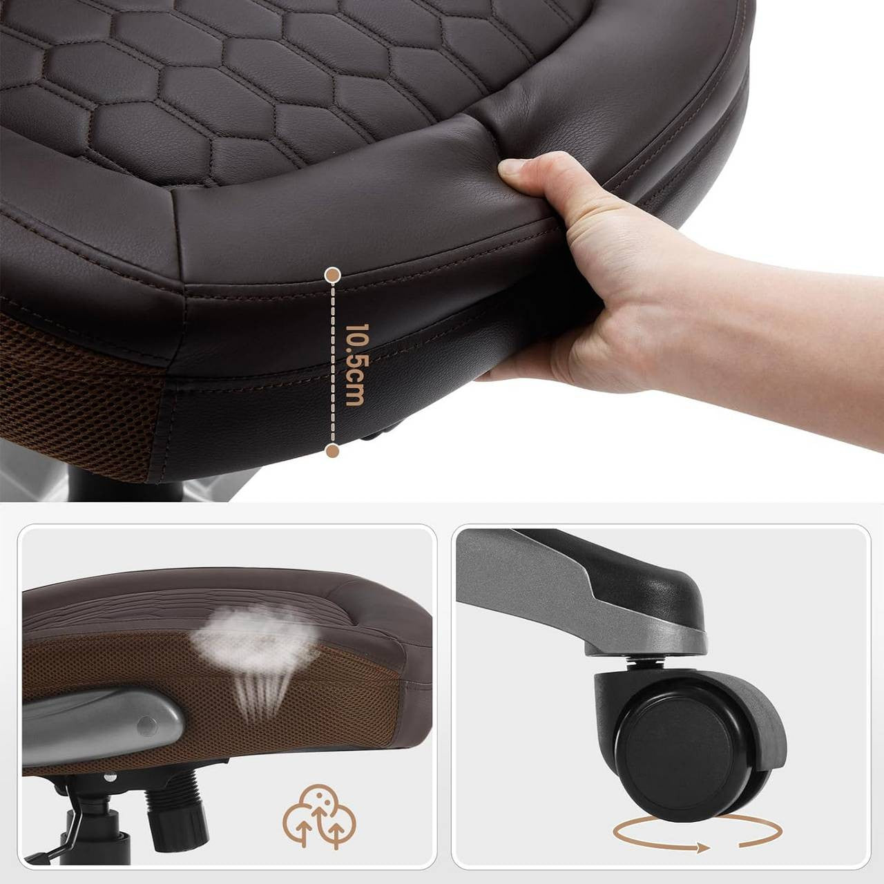 24goodz Ergonomic Executive Chair with Headrest - Ultimate Comfort - Adjustable Height - PU Leather - For Home Office - Black/Brown