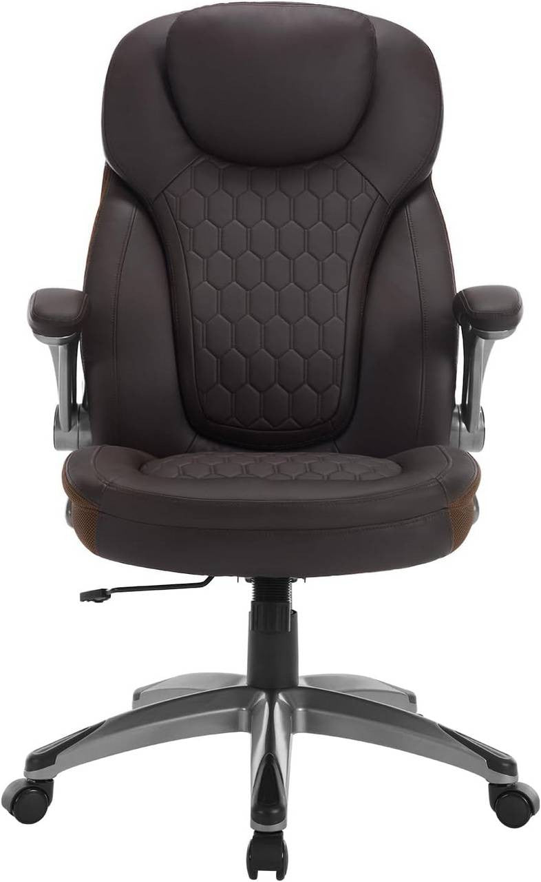 24goodz Ergonomic Executive Chair with Headrest - Ultimate Comfort - Adjustable Height - PU Leather - For Home Office - Black/Brown